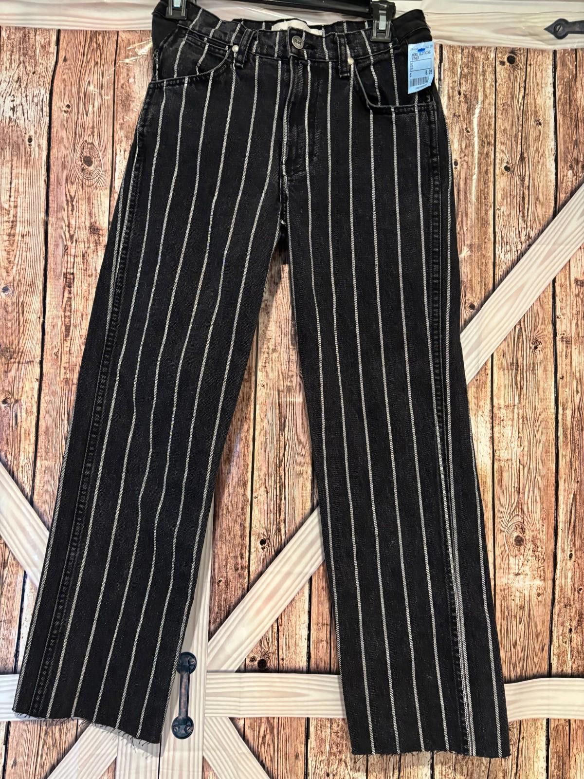 Womens black with white stripes Reformation jeans sz 8 #253