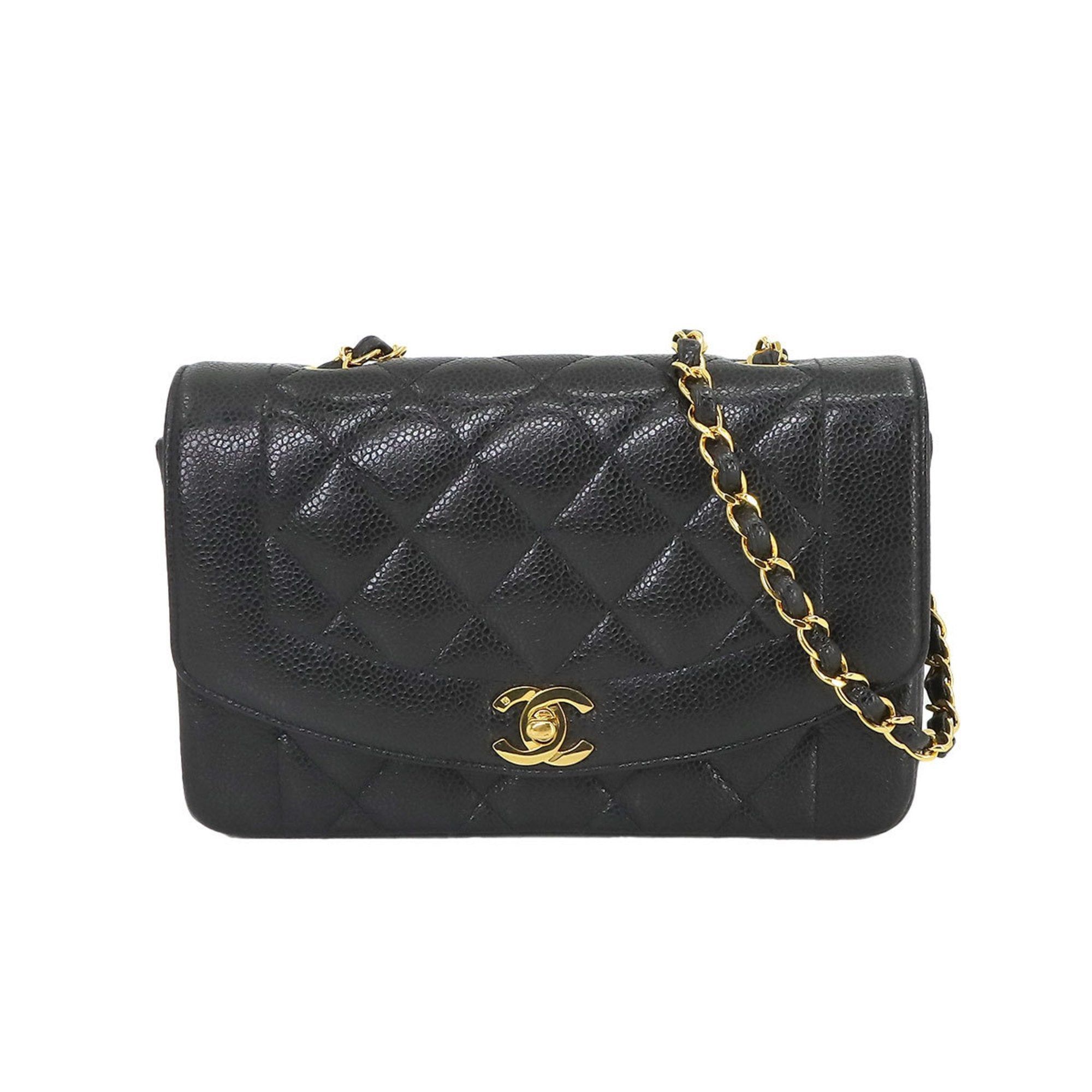 image of Chanel Diana Matelasse 22 Chain Shoulder Bag Caviar Skin Black A01164, Women's
