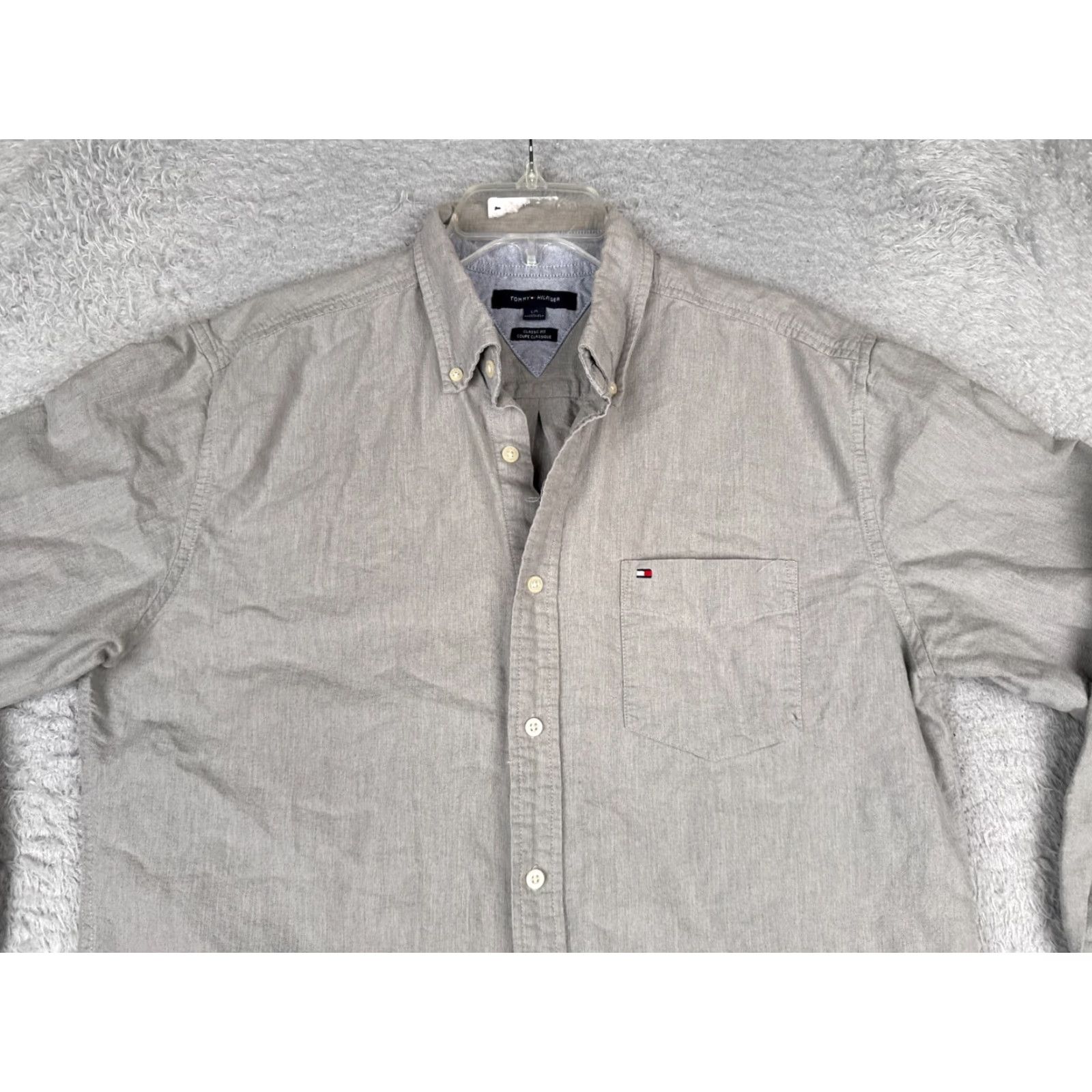 Tommy Hilfiger Tommy Hilfiger Shirt Men Large Gray Button-Up Long Sleeve Pocket Cotton Size US L / EU 52-54 / 3 - 4 Thumbnail