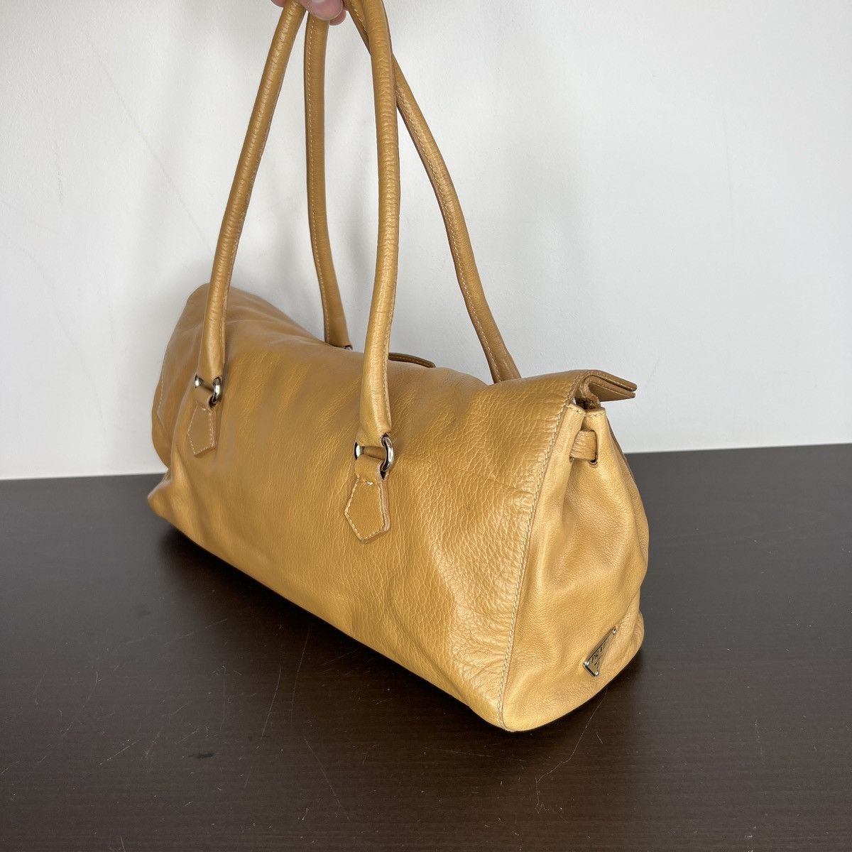 Prada Prada Milano Shoulder Handle Bag Beige Leather Triangle Logo Size ONE SIZE - 6 Thumbnail