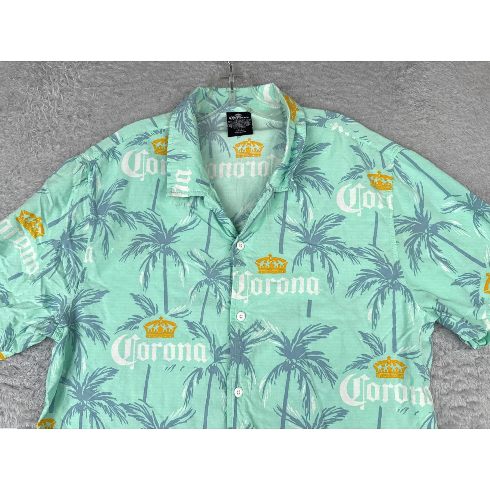 Vintage Corona Shirt Men Large Blue Palm Tree Logo All Over Print Hawaiian 100% Rayon Size US L / EU 52-54 / 3 - 4 Thumbnail