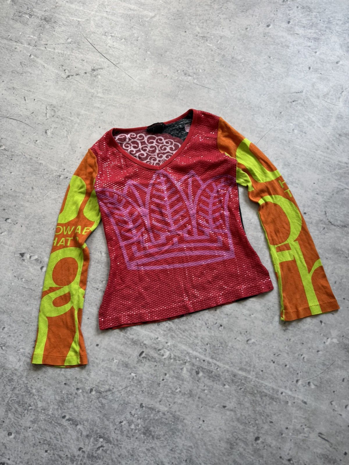 Haut Vintage Custo Barcelona Années 90 - Motif Frida Et Coeurs - Taille S - Manches Longues Tricotées