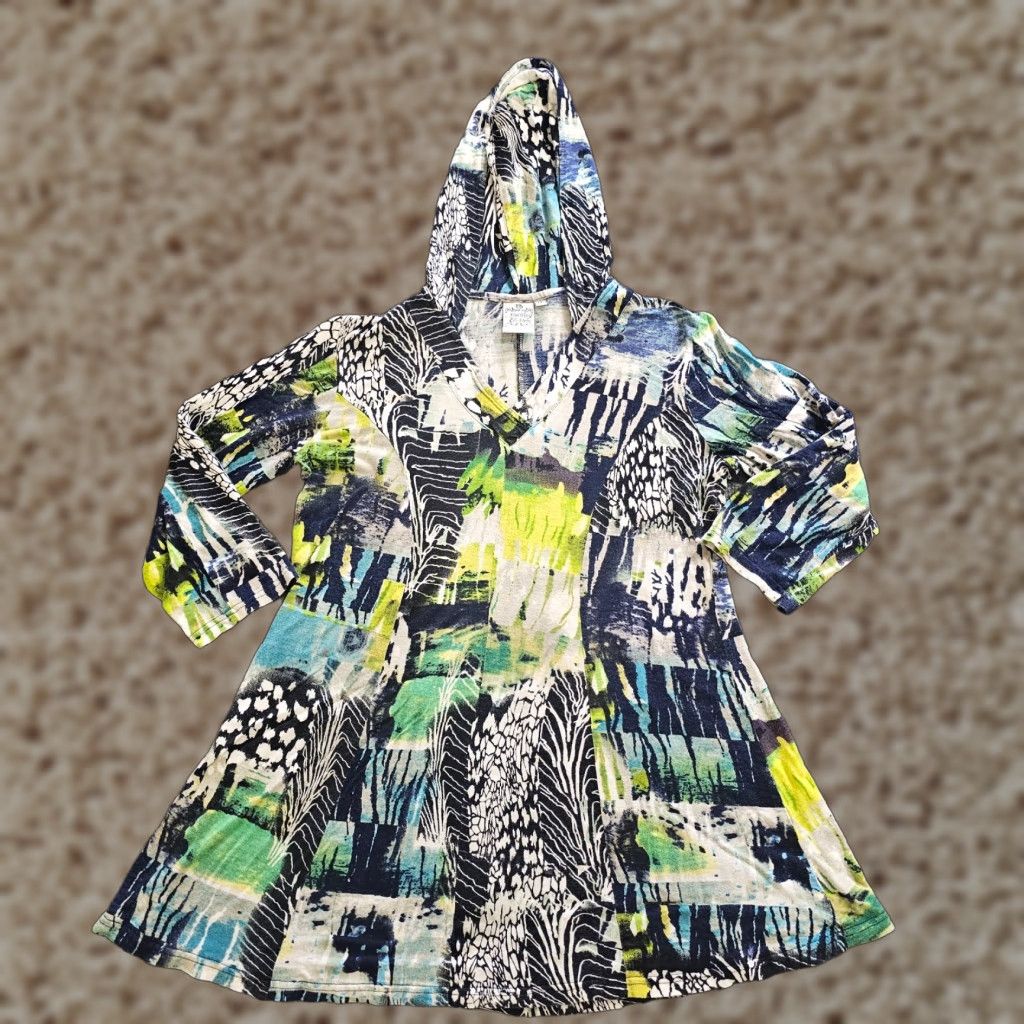 Vintage Parsley and Sage Top Tunic Womens Medium Black Hooded V-Neck Abstract Art Casual Shirt Size M / US 6-8 / IT 42-44 - 1 Thumbnail