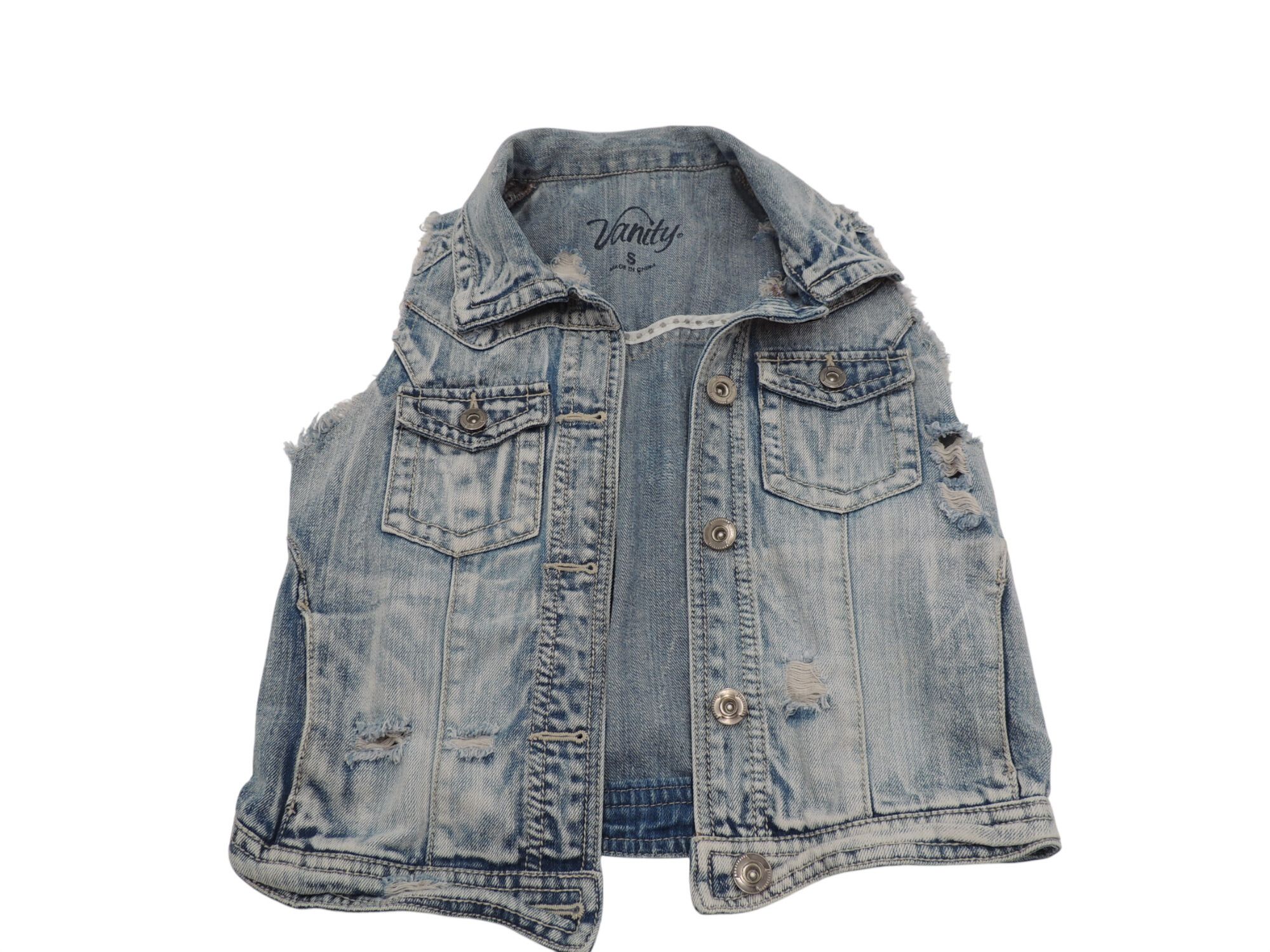 Other Vanity Distressed Denim Jean vest womens size small Size S / US 4 / IT 40 - 2 Thumbnail