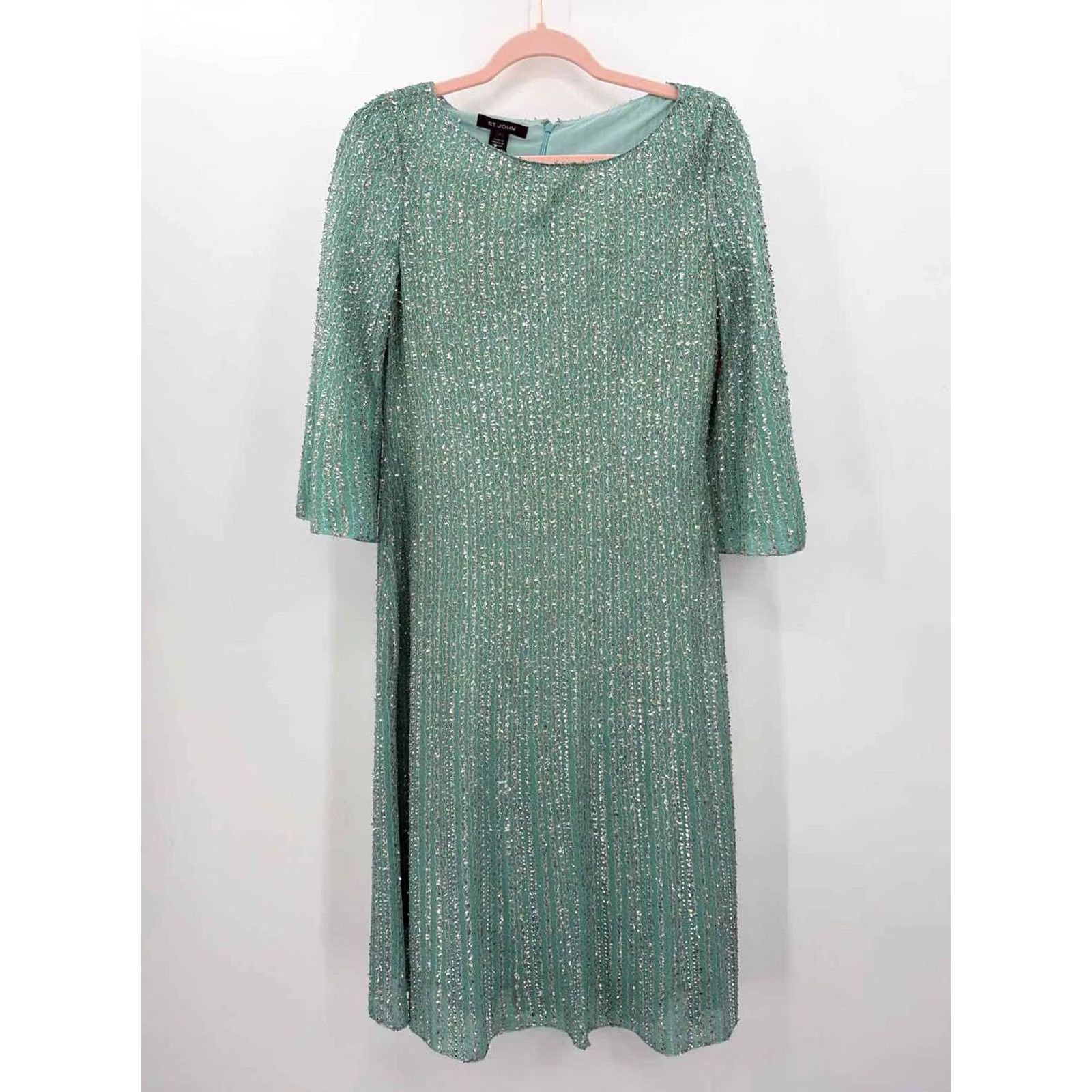 Vintage St John Dress Long Sleeve Midi Metallic Blue Size 4 Pre-Owned Size S / US 4 / IT 40 - 2 Thumbnail