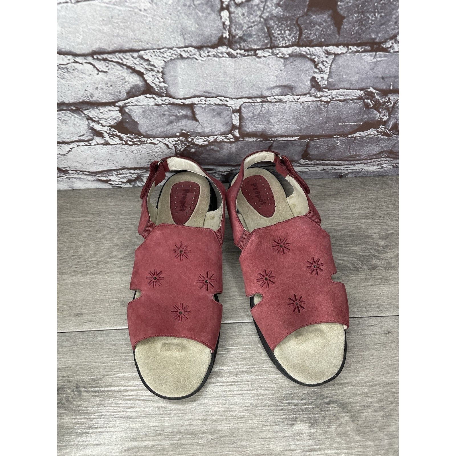 Propper Propet Pink Suede Leather Floral Casual Comfort Sandals Wome Size US 8.5 / IT 38.5 - 11 Thumbnail