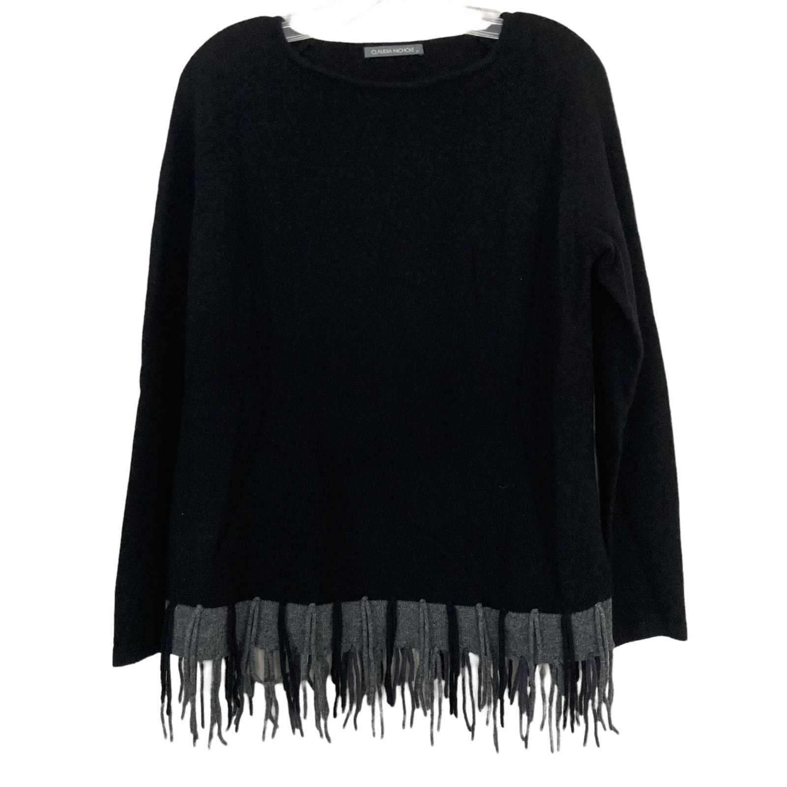 Claudia outlet Nichole Black 100% Cashmere Fringe Sweater Sz XS