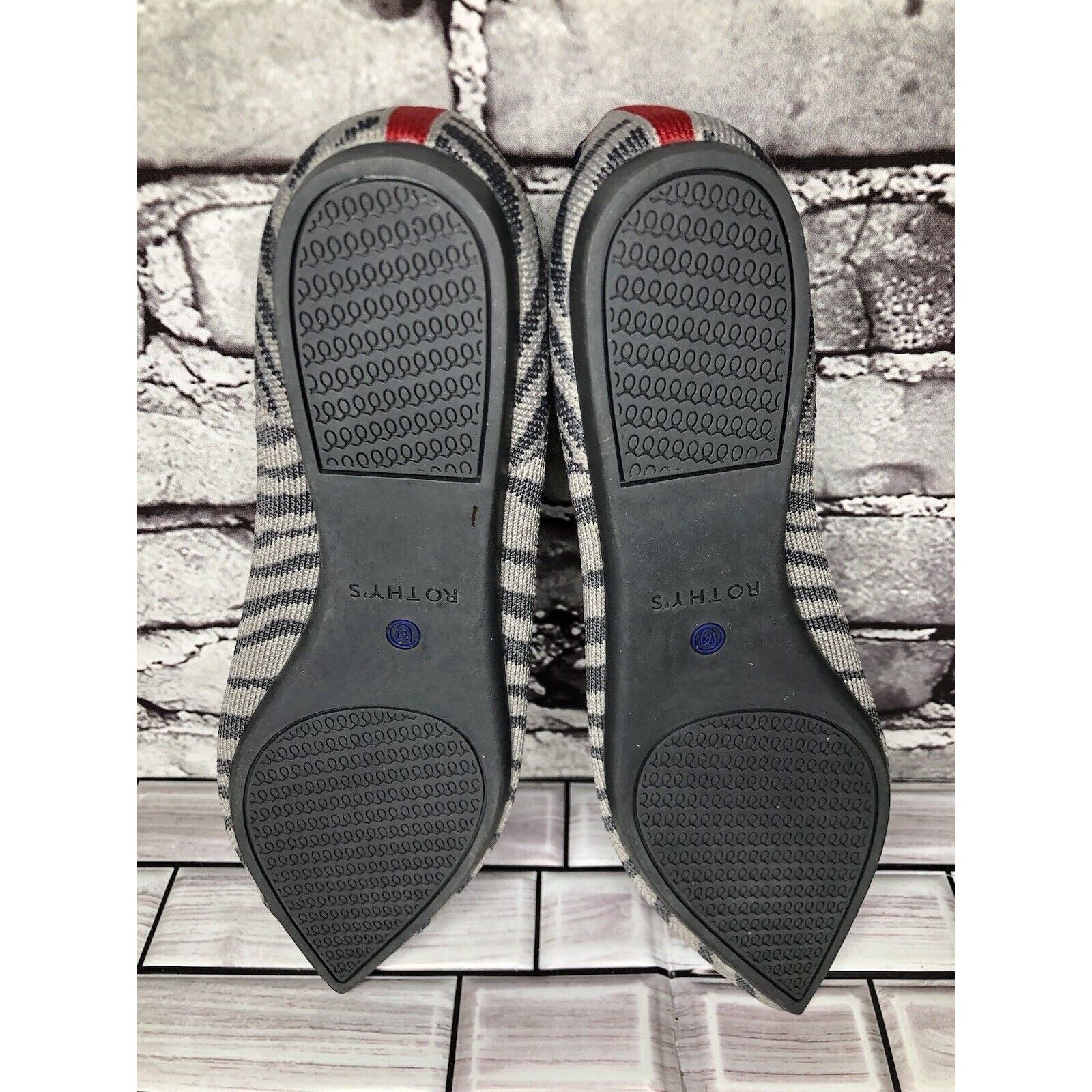Other Rothy’s The Point Retired Grey Zebra Fabric Stripe Flats Wom Size US 9.5 / IT 39.5 - 8 Thumbnail