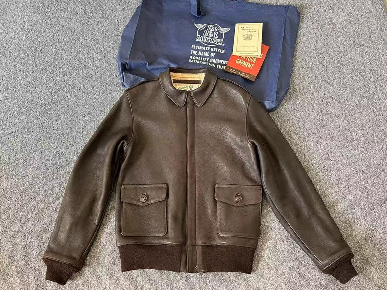 The Real McCoy's Real McCoy A2 Brown Leather Flight Jacket- DMC Size US M / EU 48-50 / 2 - 1 Thumbnail