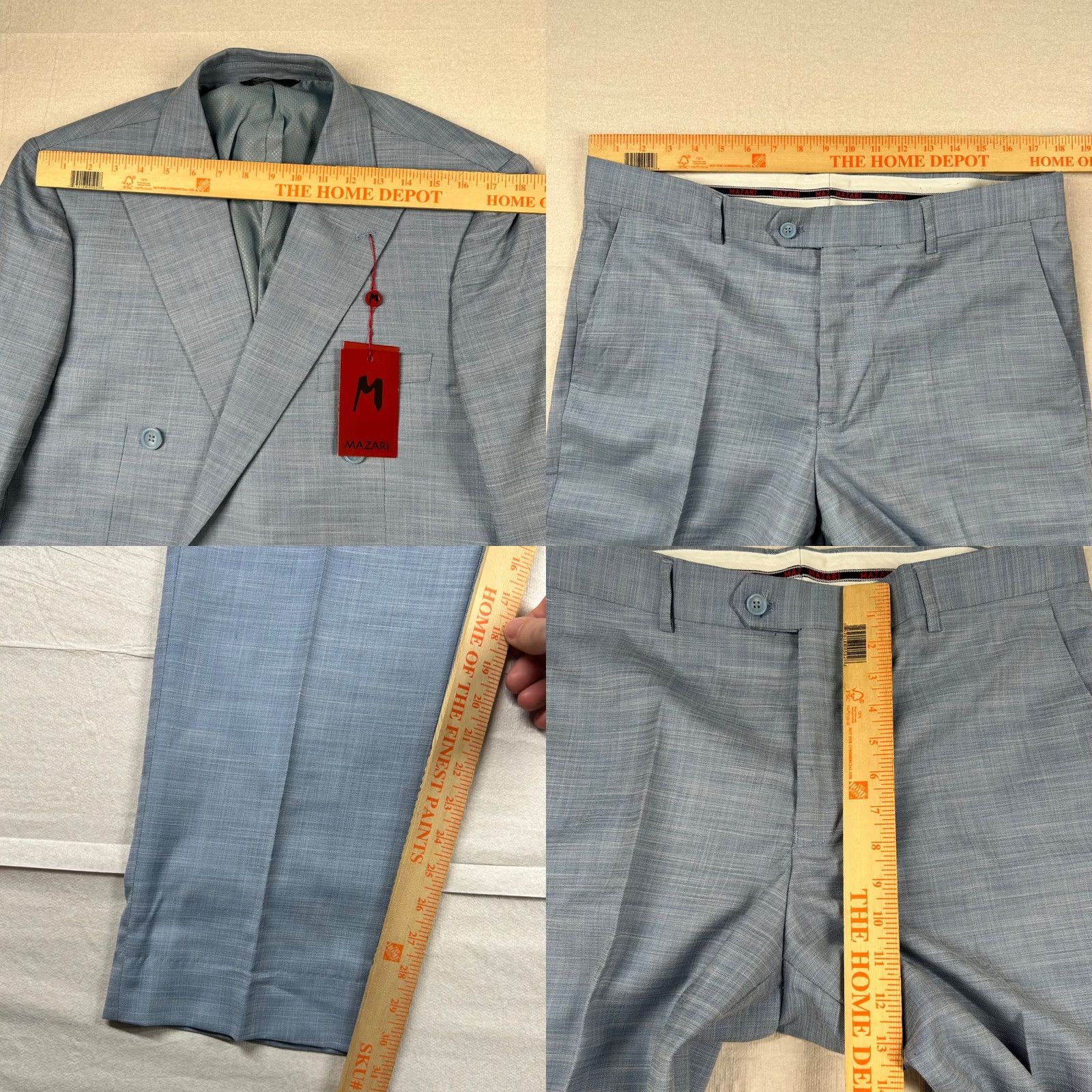 Vintage Mazari Suit Men 42R 36W Peak Lapel Performance Stretch Powder Blue Double Breast 2 Piece Size 42R - 11 Thumbnail