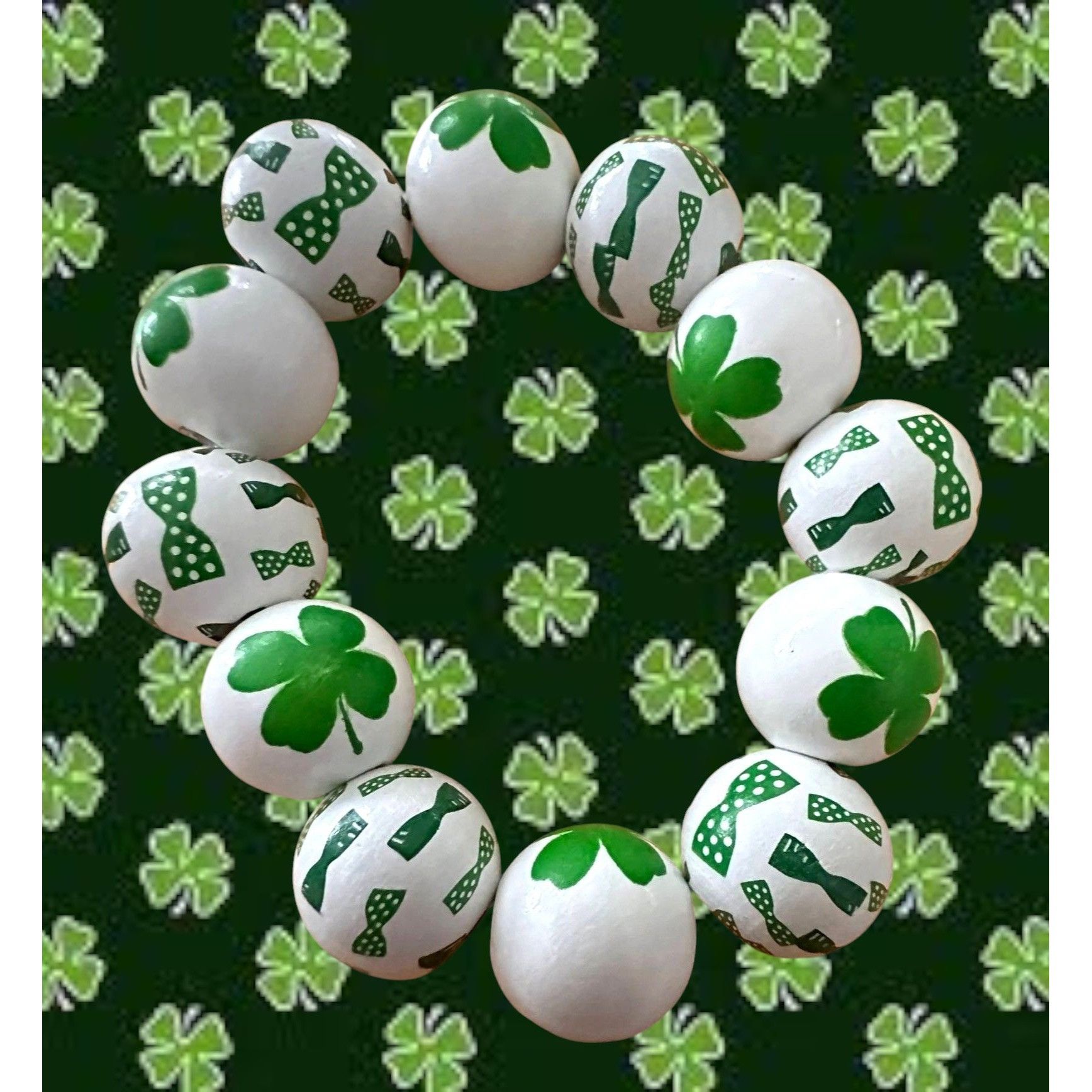 Handmade Luck of the Irish Clover Wood Beaded Stretch Bracelet St Pat Size ONE SIZE - 3 Thumbnail