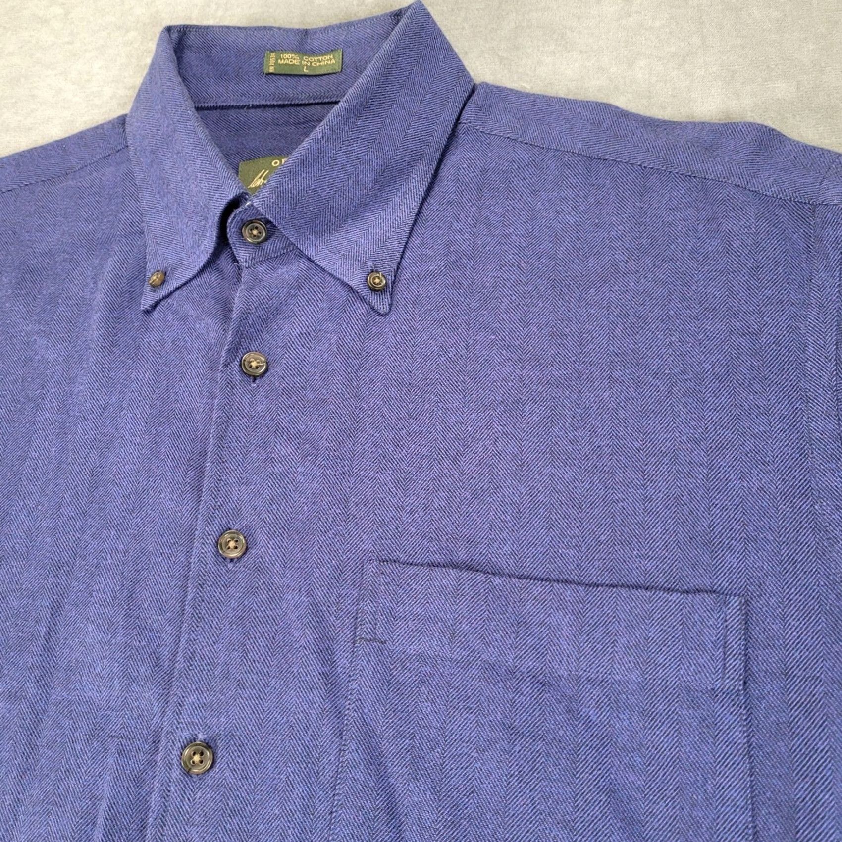Orvis Orvis Mens Large Blue Herringbone Cotton Button Down Shirt Size US L / EU 52-54 / 3 - 2 Thumbnail