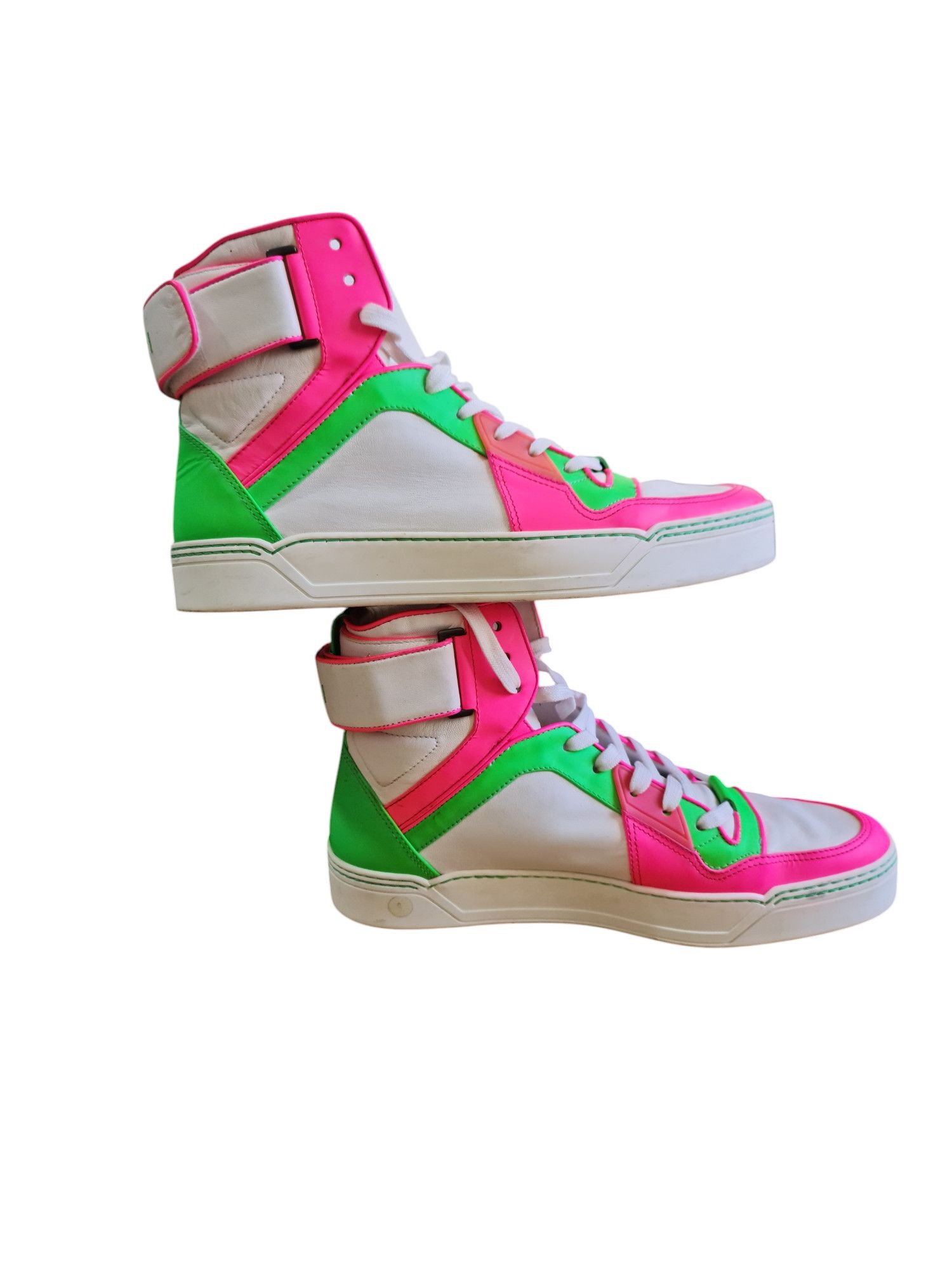Gucci Gucci High-Top Leather Neon Sneakers Size 9G (US 10) Size US 10 / EU 43 - 5 Thumbnail