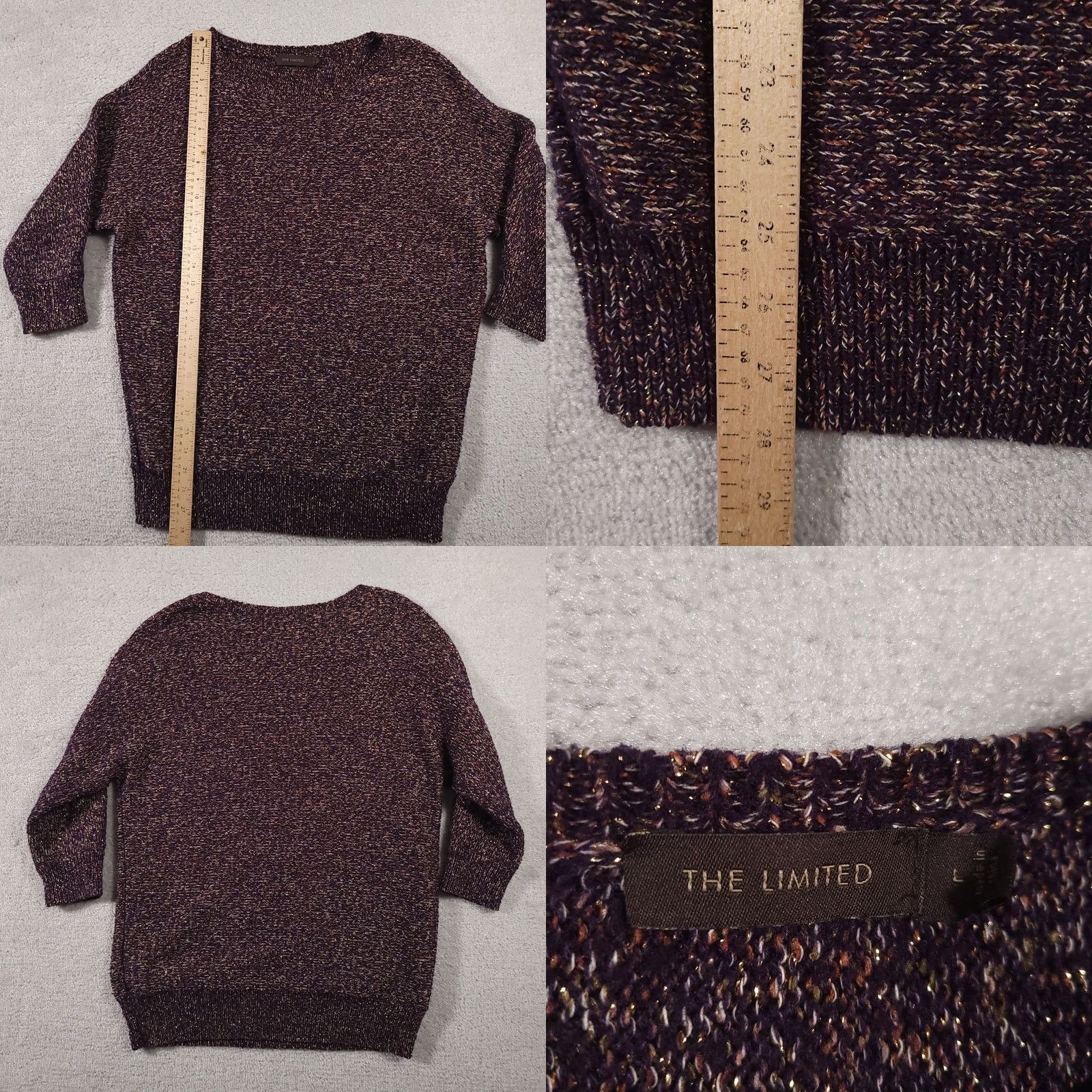 Vintage The Limited Chunky Knit Sweater Women’s Large Purple Metallic 3/4 Sleeve Size L / US 10 / IT 46 - 8 Thumbnail