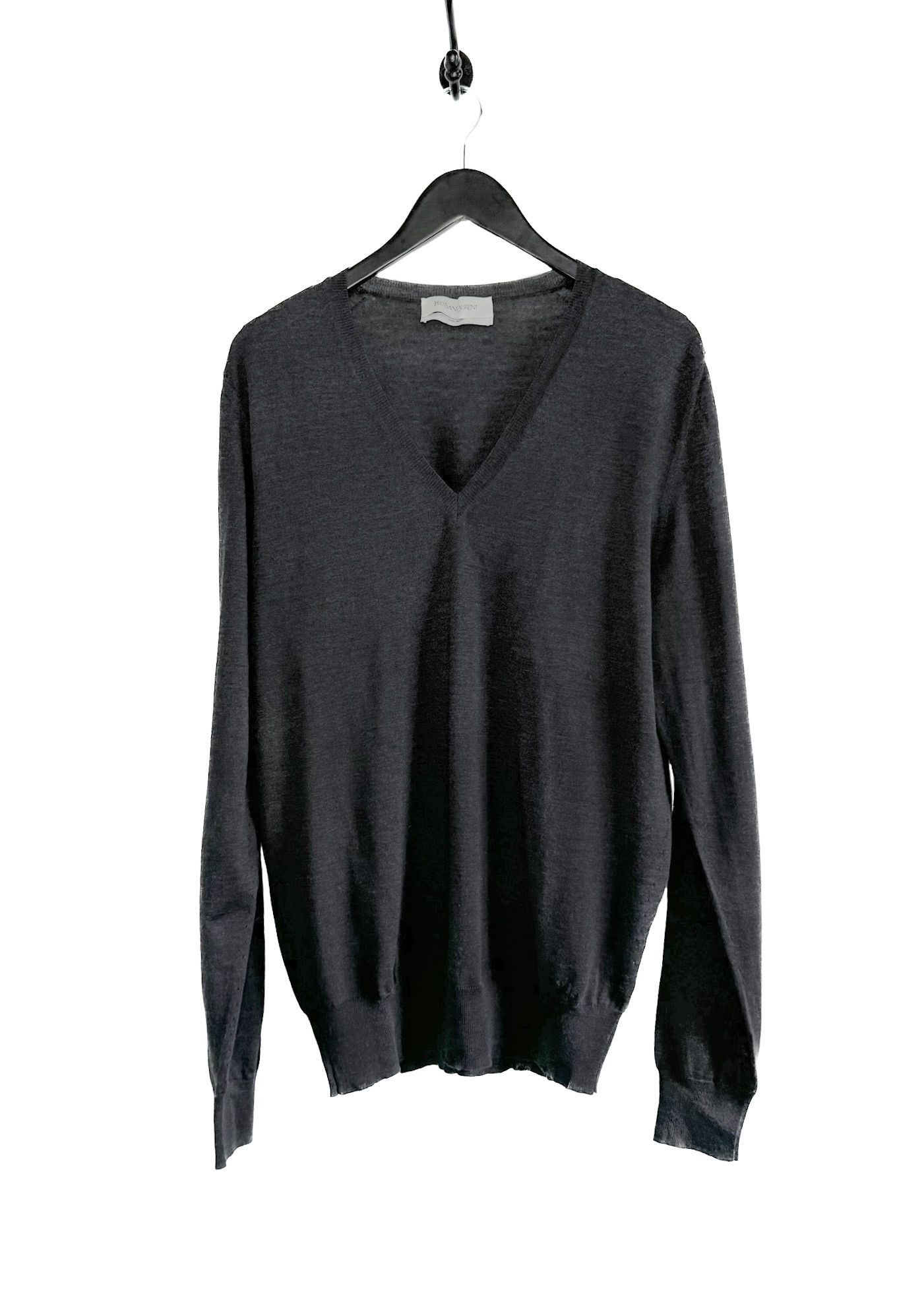 Yves Saint Laurent Yves Saint-Laurent Charcoal V-neck Wool Sweater Size US XL / EU 56 / 4 - 1 Thumbnail