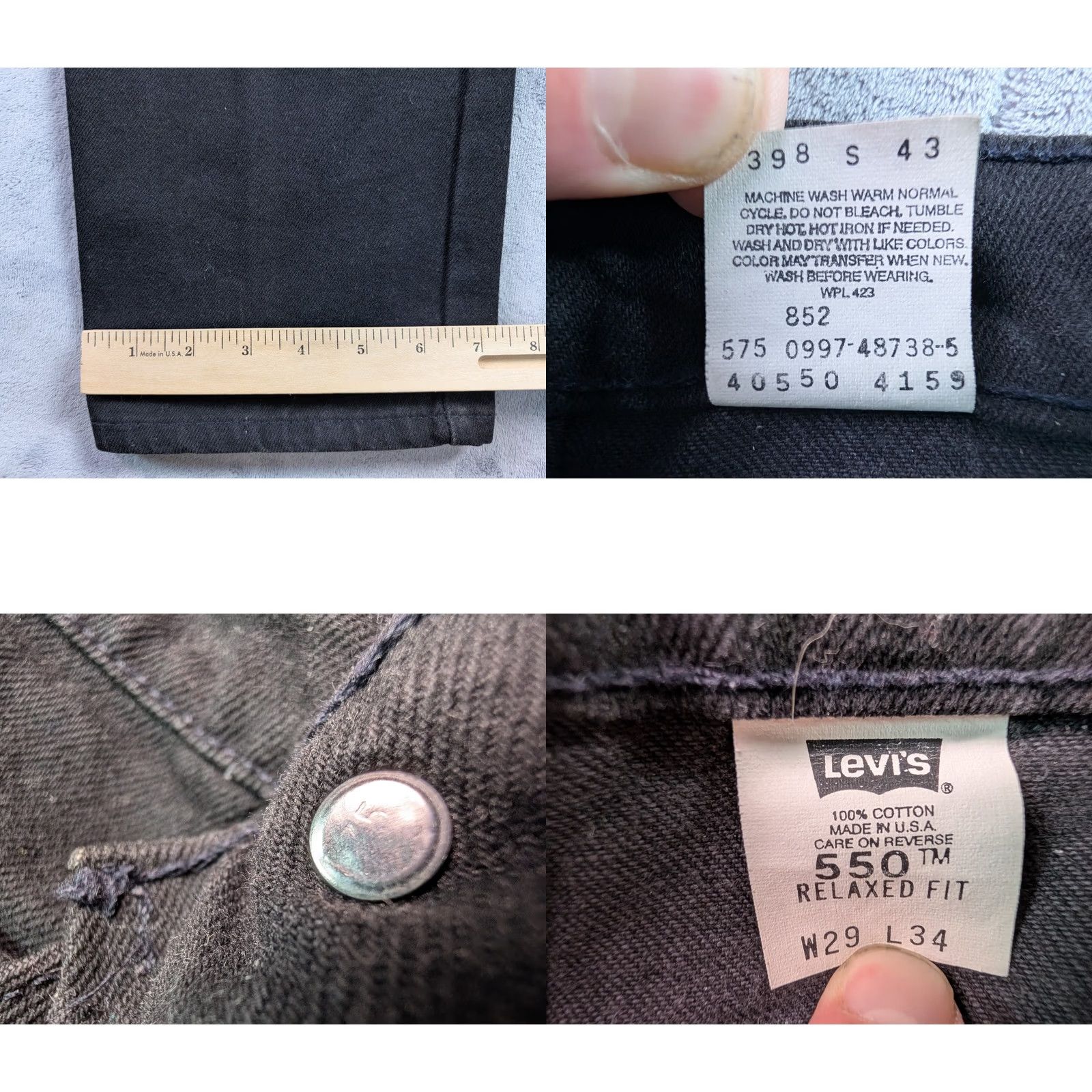 Levi's VINTAGE Levi's 550 Jeans Black Mens 29x34 Relaxed Fit USA Jeans Mens 29 Black Levi's 550 Hip Hop USA Vintage Size US 29 - 9 Thumbnail