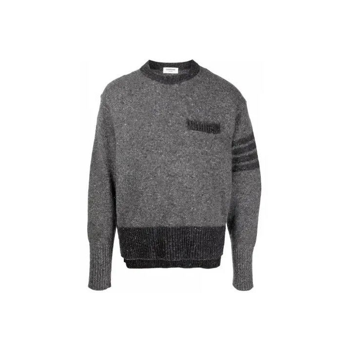 Thom Browne Thom Browne Gray Textured Wool Sweater for Men Size US M / EU 48-50 / 2 - 1 Thumbnail