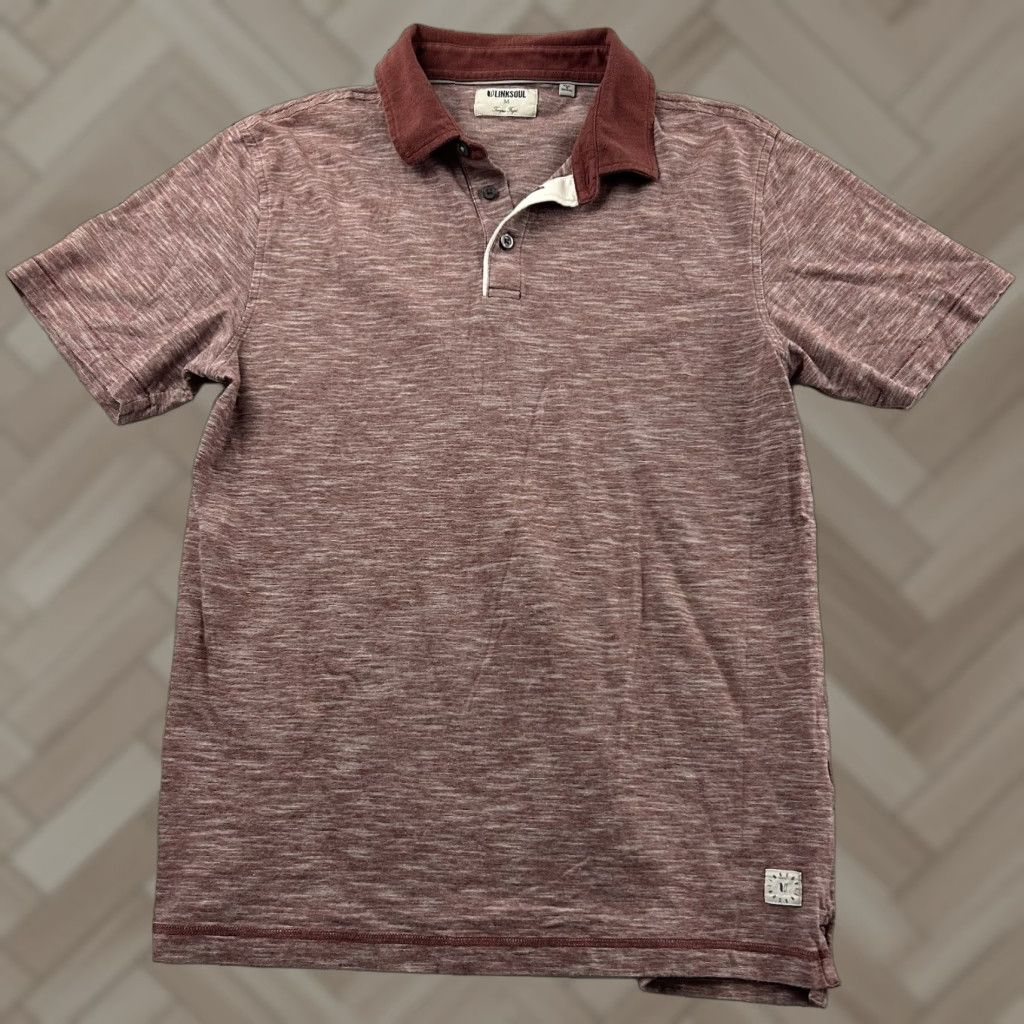 Vintage Linksoul Short Sleeve Striped Button-Up Polo Shirt Men's M Maroon Red Shirt Buttons, Mens, Button, Polo, Short Sleeve, Striped, Cotton Size US M / EU 48-50 / 2 - 1 Thumbnail