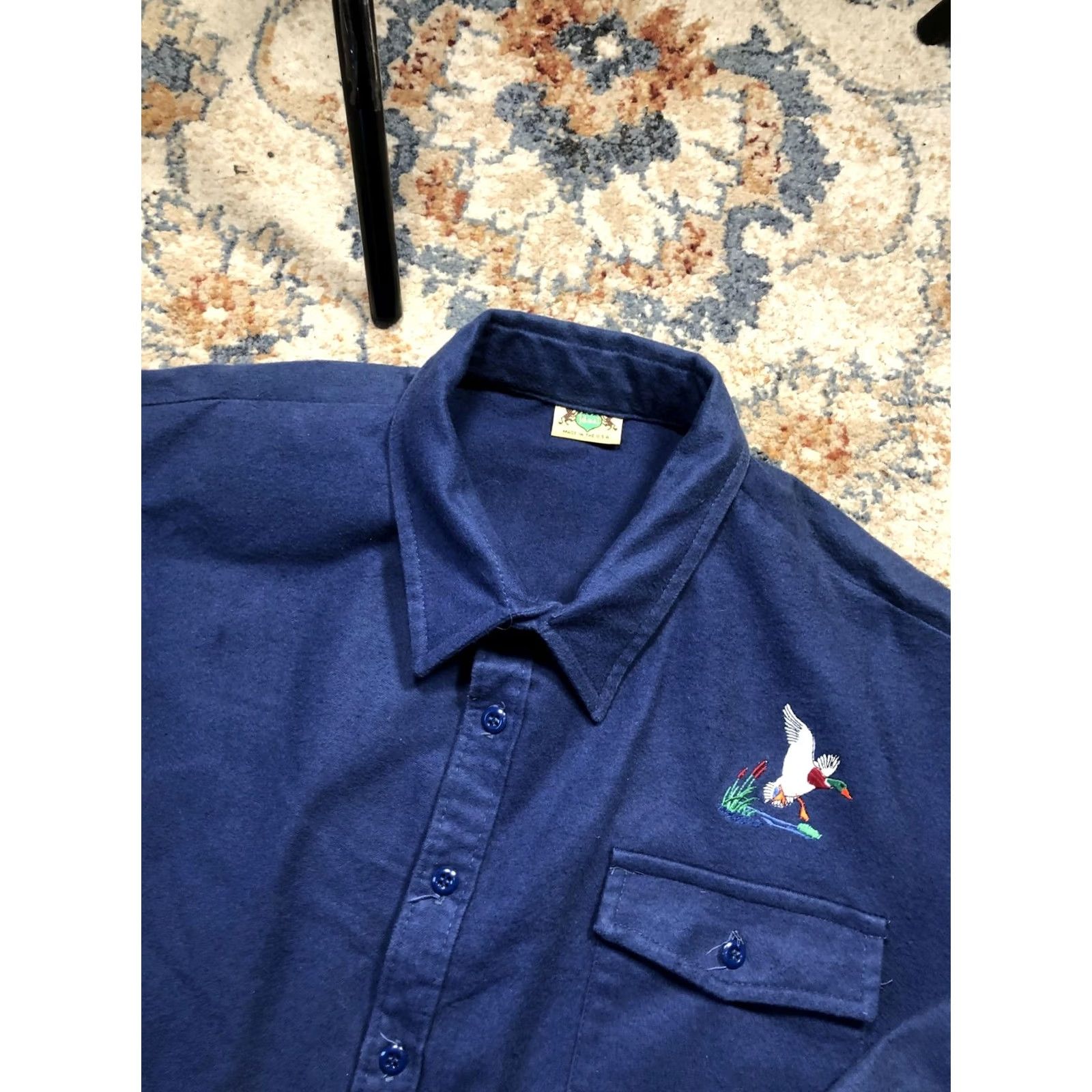 IDEA VINTAGE Ideal Shirt Mens 2XL Blue Flannel Duck Embroidered Hunting Made USA Size US XXL / EU 58 / 5 - 6 Thumbnail