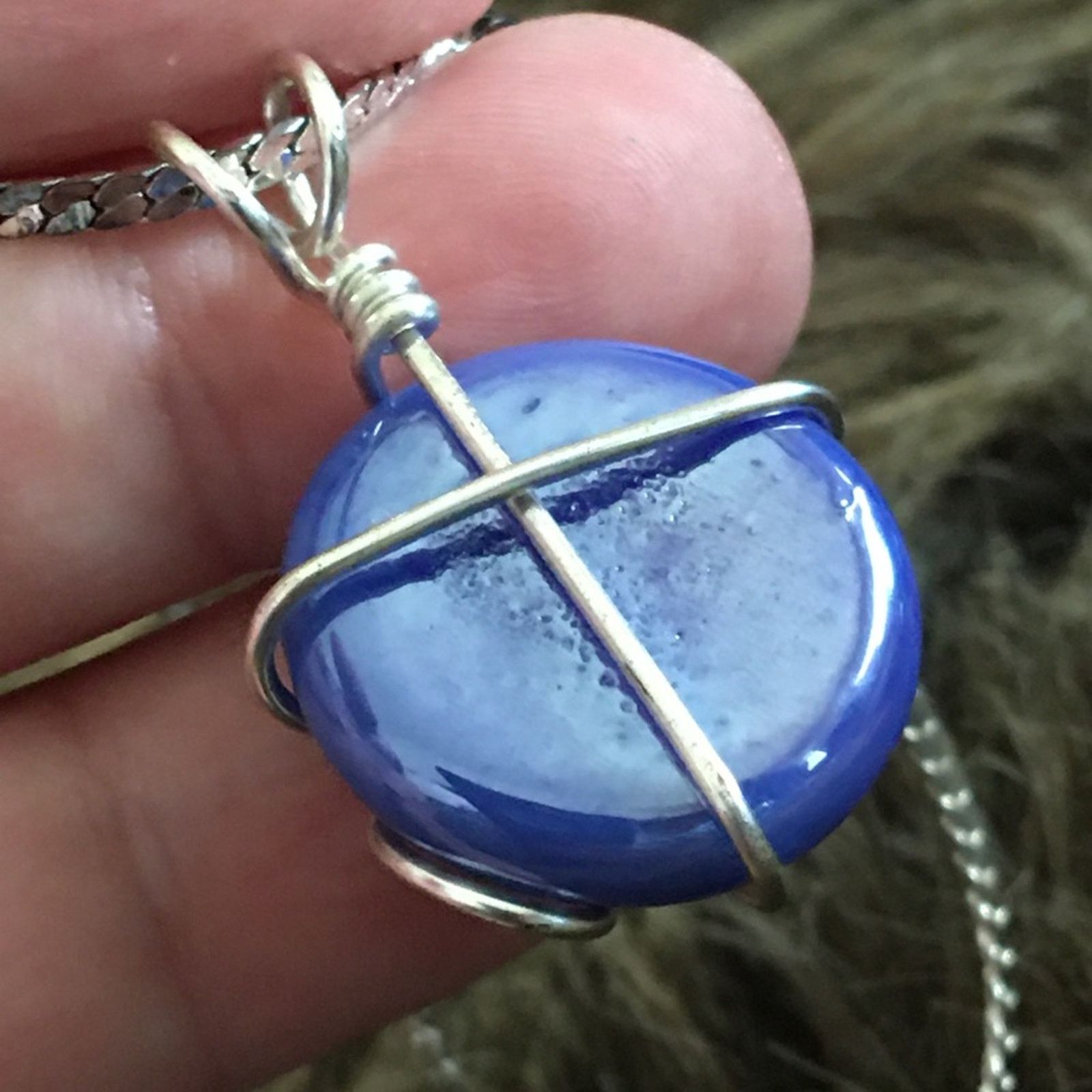 Jewelry Hand crafted iridescent glass pendant on chain Size ONE SIZE - 7 Thumbnail