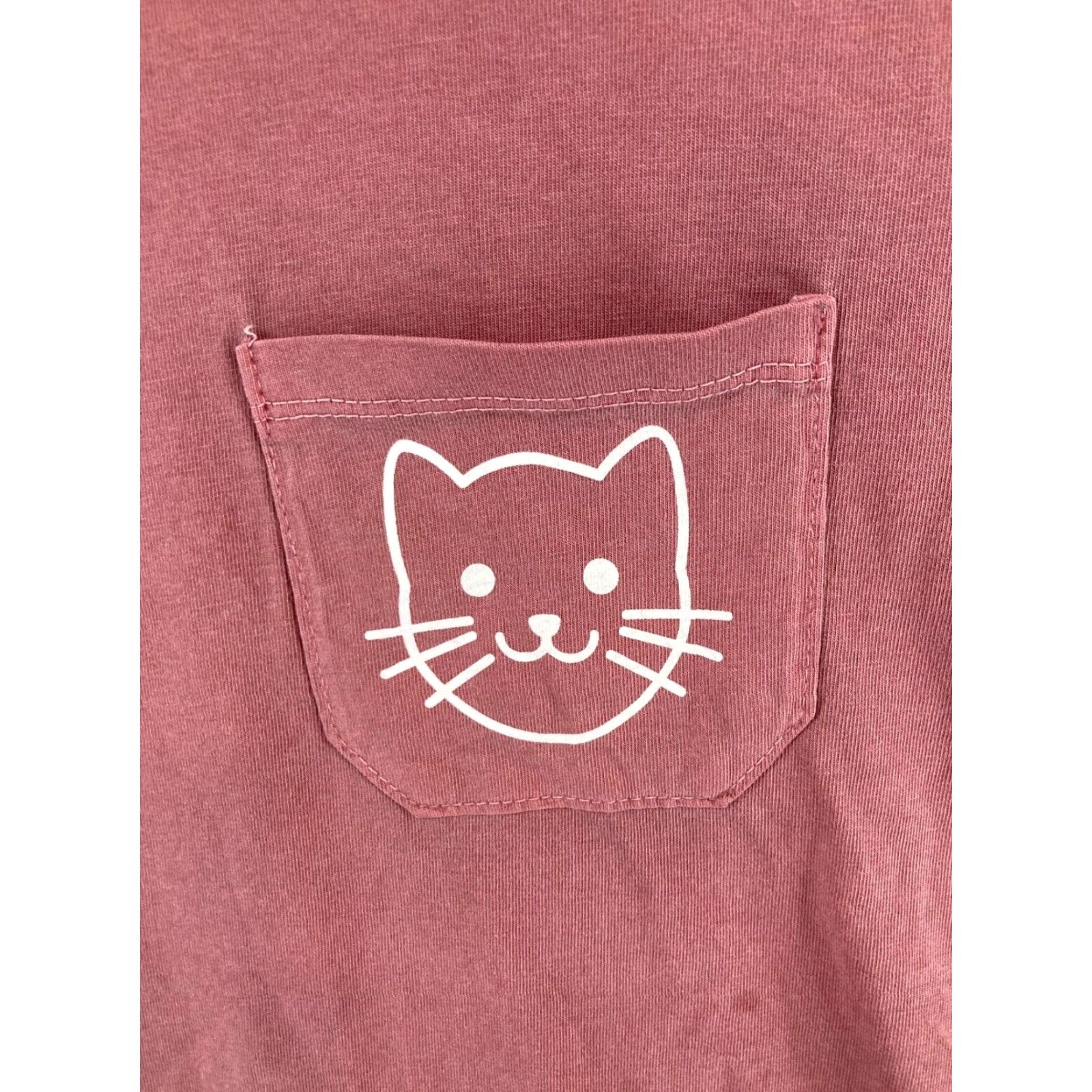 Vintage Alta Gracia Women's T-Shirt Large Pink Cat Graphic Pocket Casual Collared Jersey Size L / US 10 / IT 46 - 4 Thumbnail