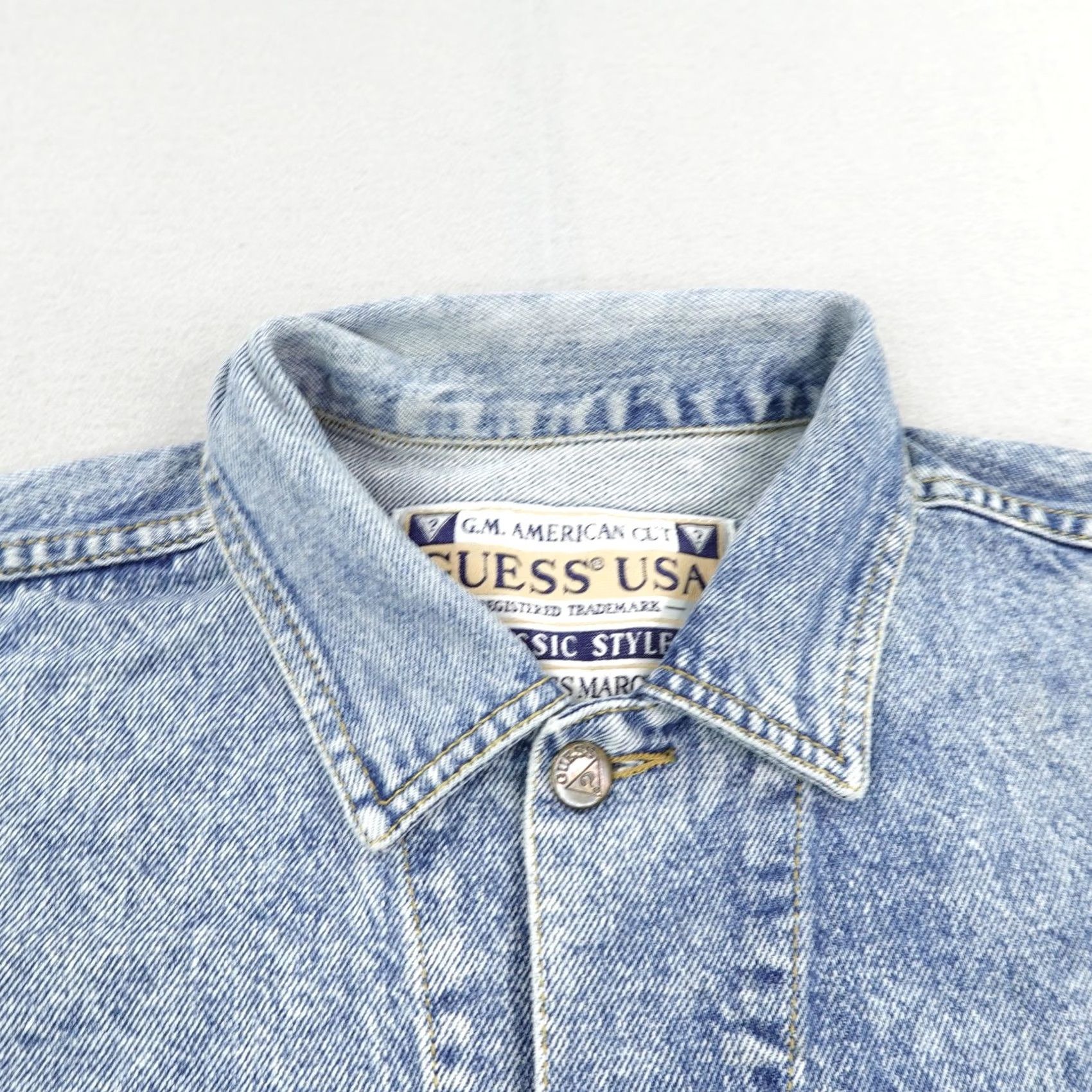 Guess VINTAGE Guess Jacket Mens Medium Blue Acid Wash Denim Jean Trucker Coat 90s USA Size US 31 - 2 Thumbnail