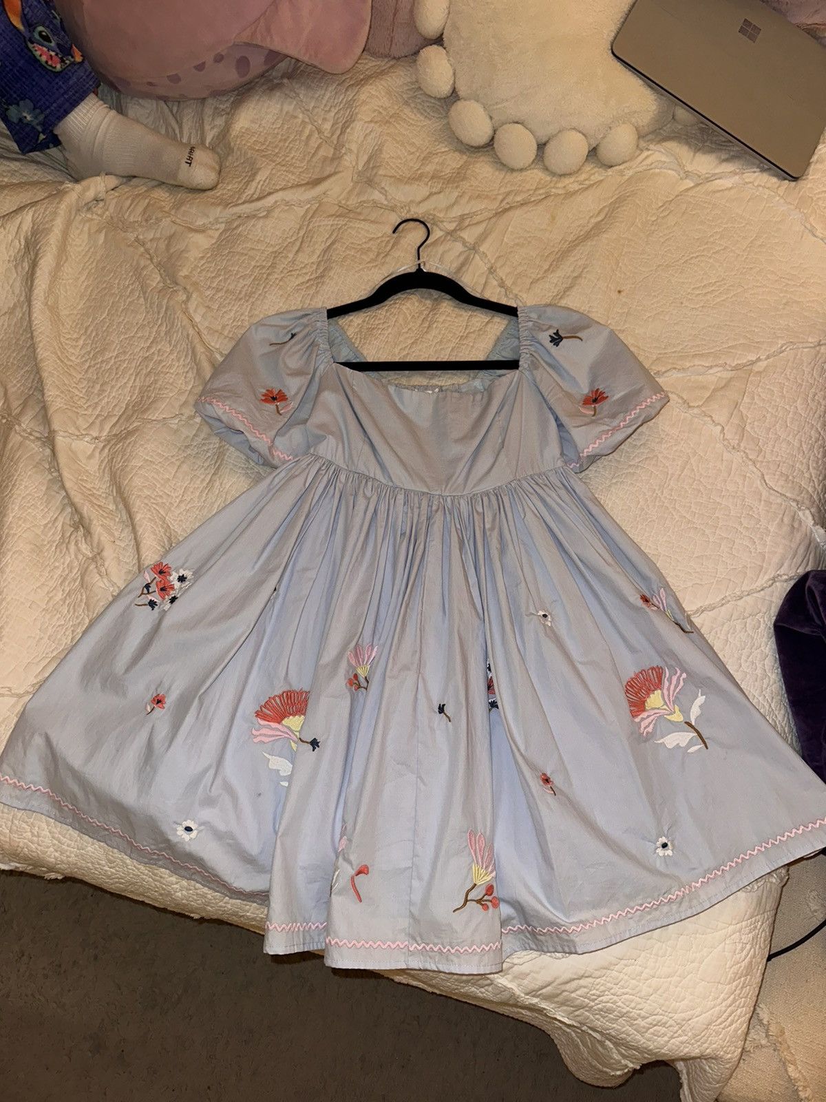 Other Light Blue Flowery Mini Dress Size M / US 6-8 / IT 42-44 - 3 Thumbnail