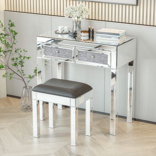 Designer × Homemade Mirrored Vanity Stool Makeup Bench with Pu Leather, Dressing Size US L / EU 52-54 / 3 - 3 Thumbnail