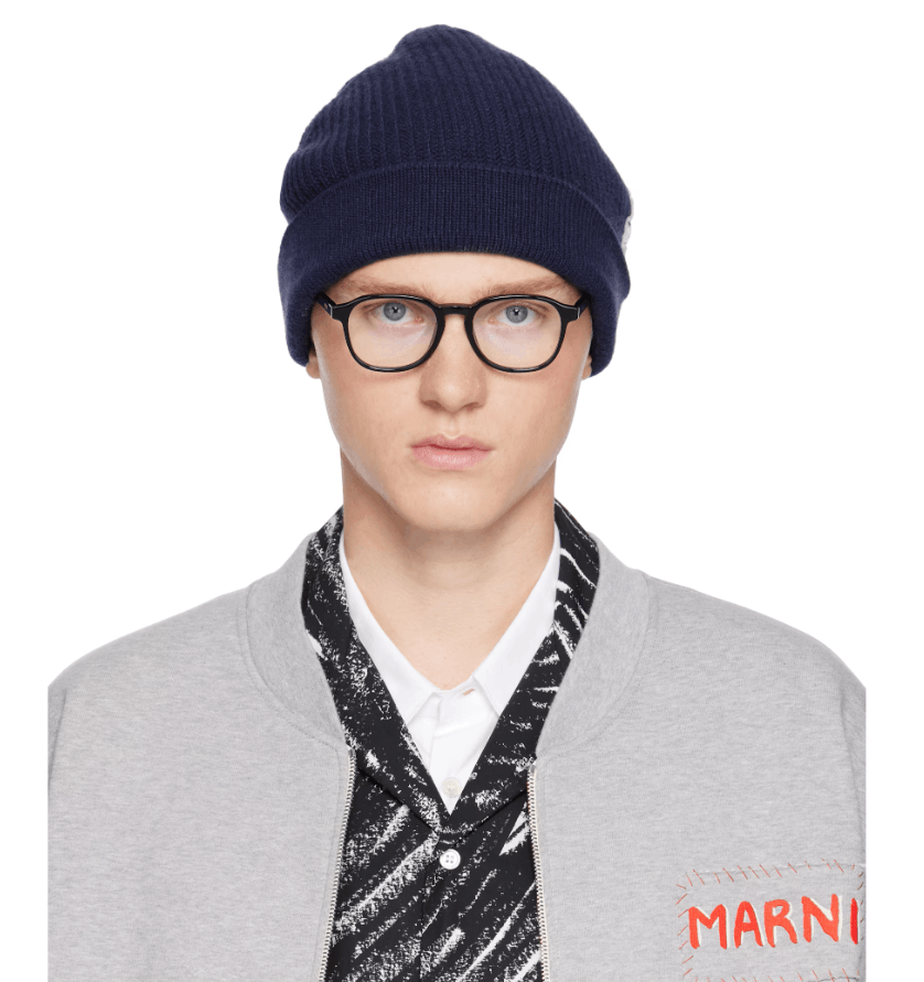 Marni BNWT AW24 MARNI EMBROIDERY CUFF BEANIE NAVY S Size ONE SIZE - 8 Thumbnail