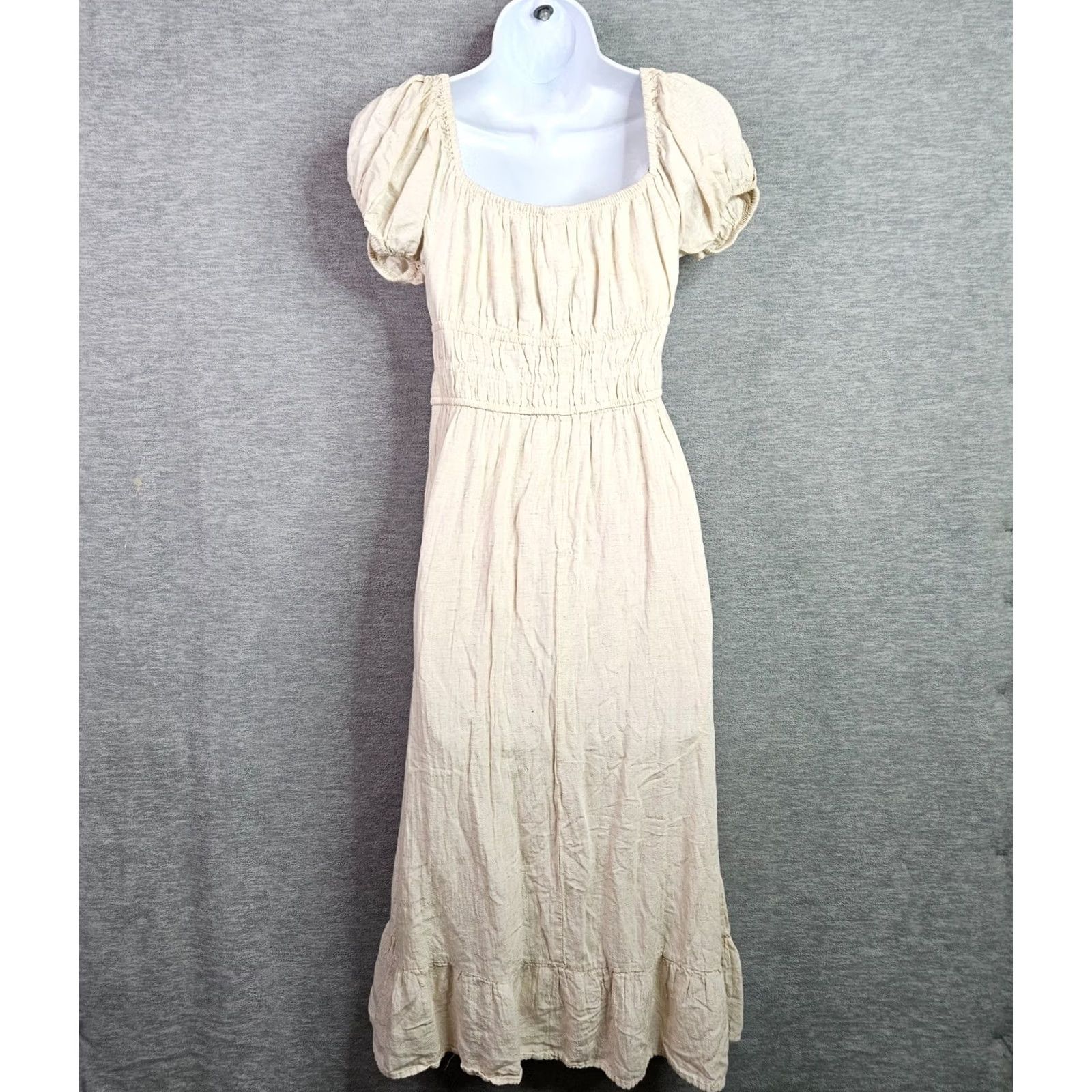 Vintage SIM & SAM Women's Midi Dress S Cream Boho Puff Sleeve Smocked Cottagecore Midi Dress Women's XS S M L Size S / US 4 / IT 40 - 5 Thumbnail