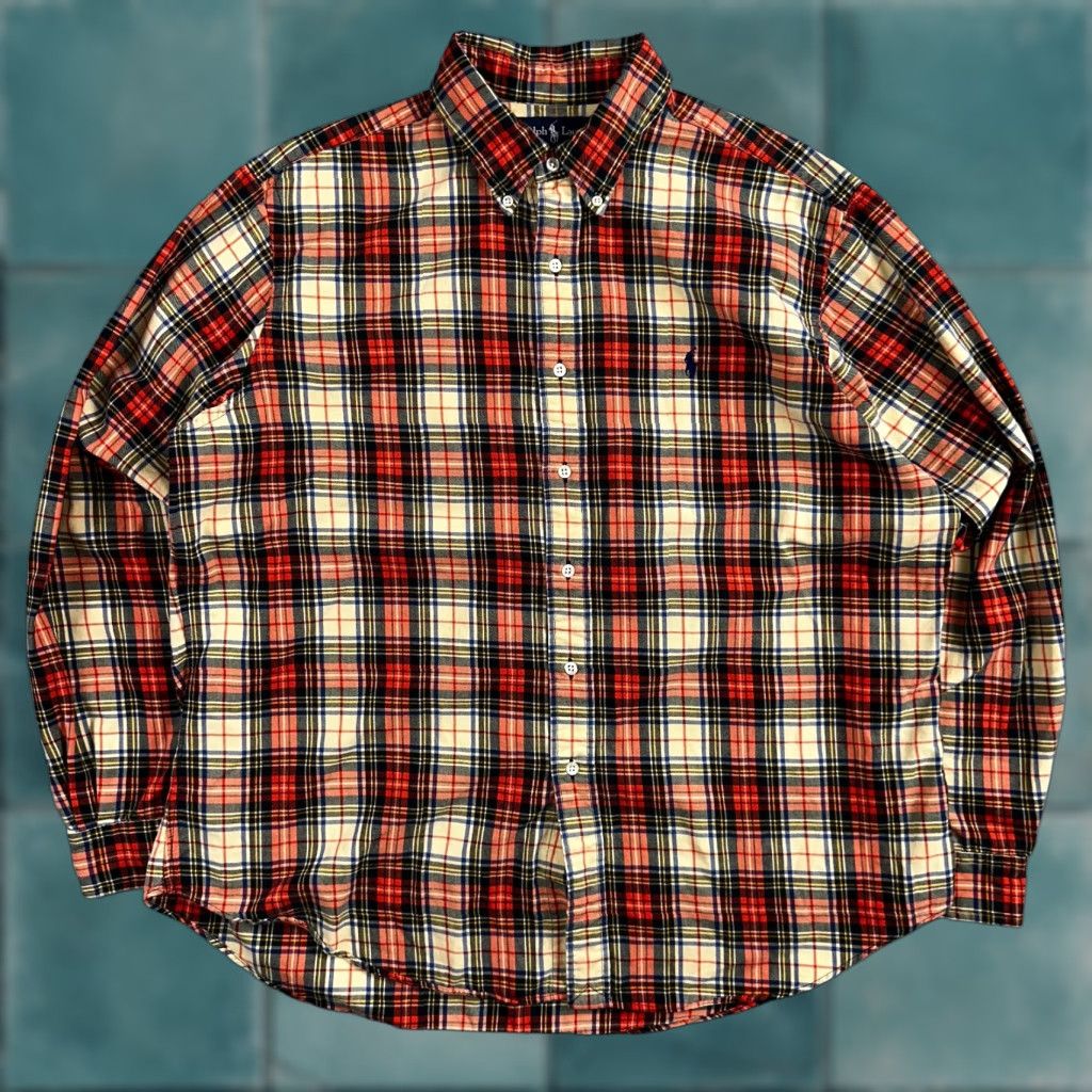 Ralph Lauren Ralph Lauren Classic Fit Shirt Plaid Button-Down XL Red Cotton Wool Blend Long Sleeve Mens Size US XL / EU 56 / 4 - 1 Thumbnail