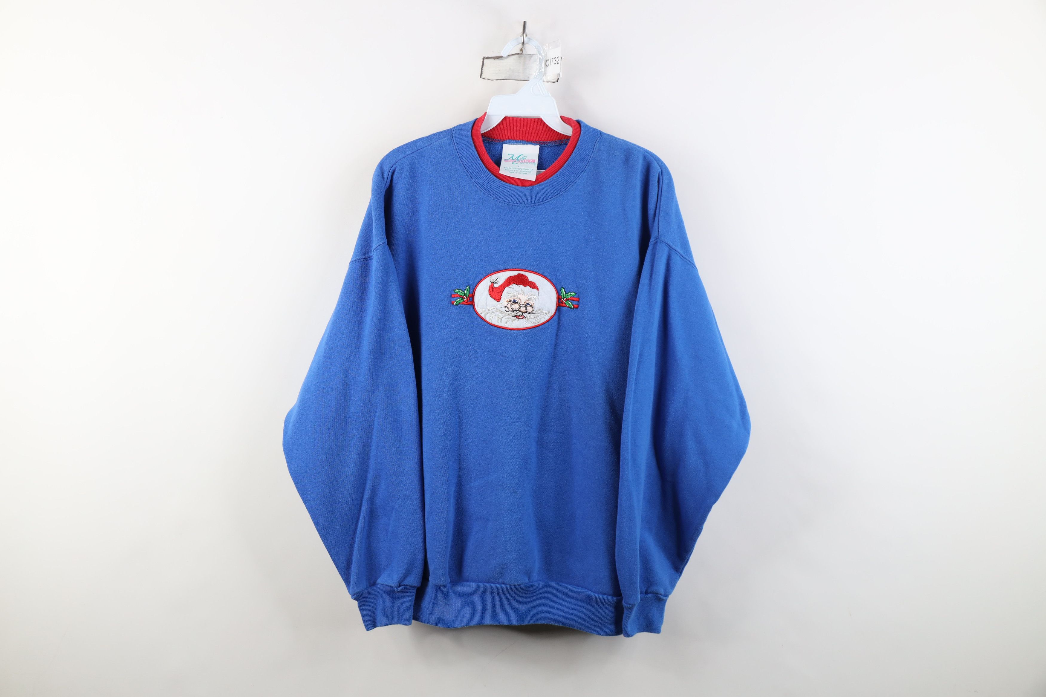 Vintage Vintage 90s Christmas Santa Claus Layered Sweatshirt Blue Size L / US 10 / IT 46 - 1 Thumbnail