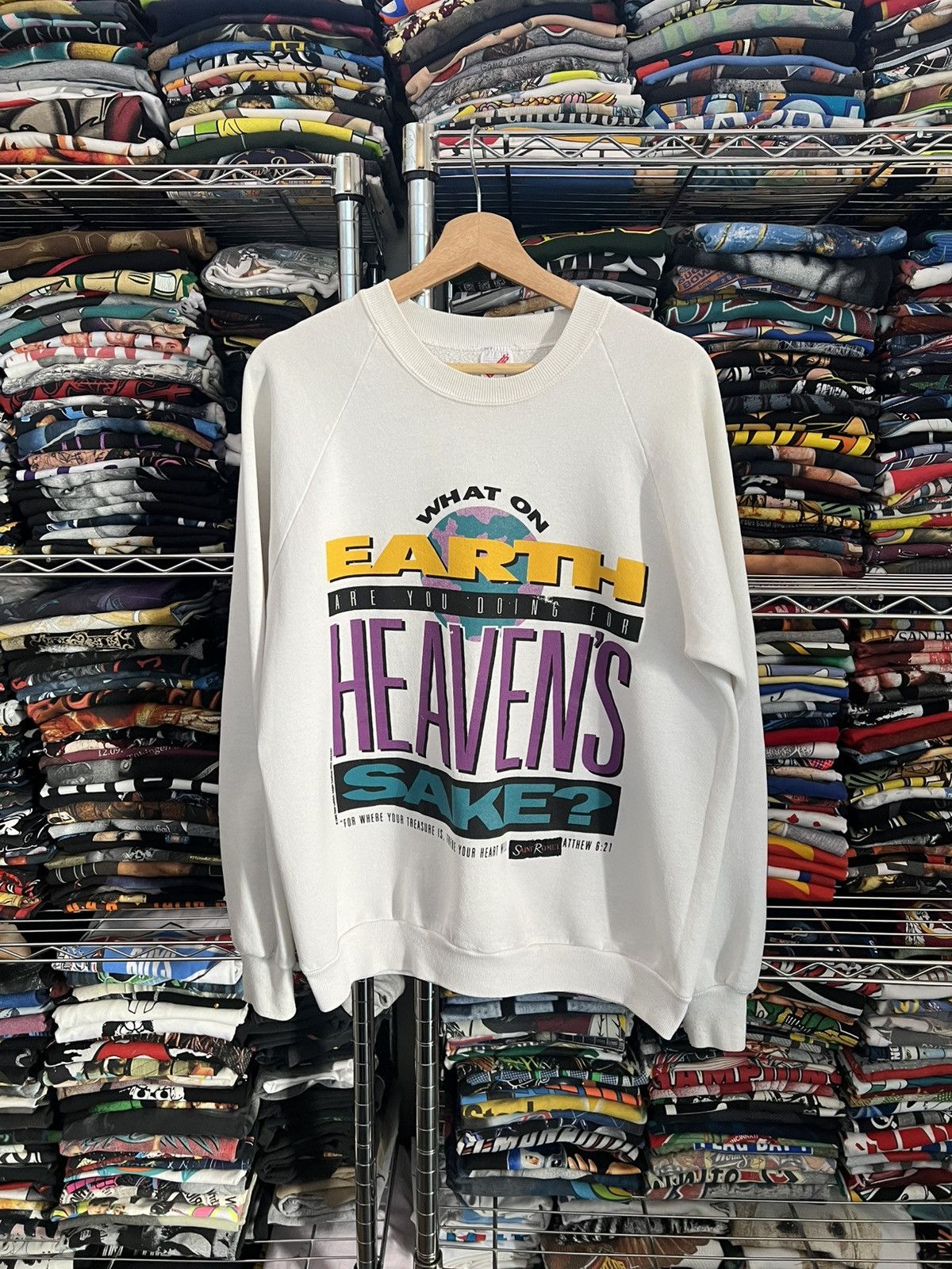 Jerzees 1992 What are you Doing for Heaven’s sake? Jesus Crewneck Size US L / EU 52-54 / 3 - 1 Thumbnail