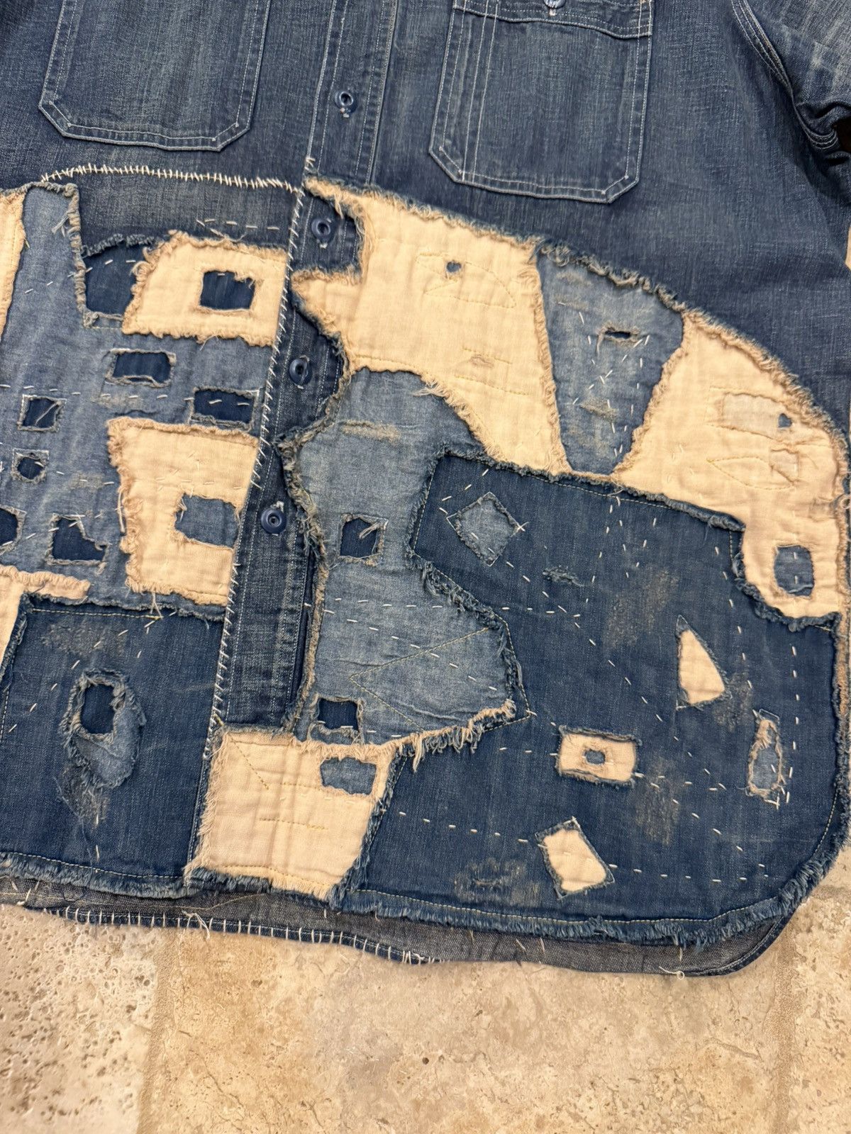 RRL Ralph Lauren RRL Ralph Lauren Limited Edition Boro Patchwork Denim Shirt Size US XL / EU 56 / 4 - 5 Thumbnail