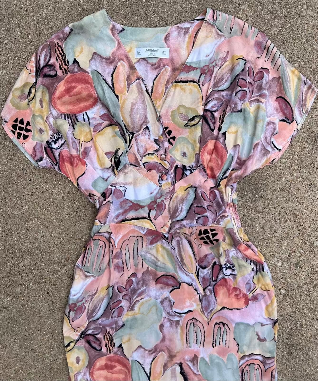 Other St. Michael Watercolor Floral Dress 1980s Size L / US 10 / IT 46 - 4 Thumbnail