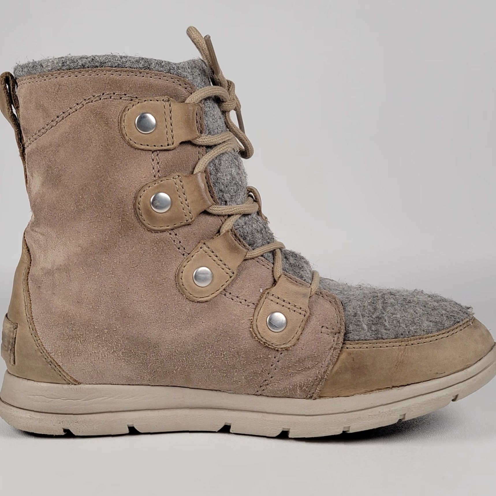 SOREL Sorel Explorer Joan Felt WP Winter Boots Women Size 7.5 EUR 38.5 Khaki Leather Size US 6 / IT 36 - 5 Thumbnail