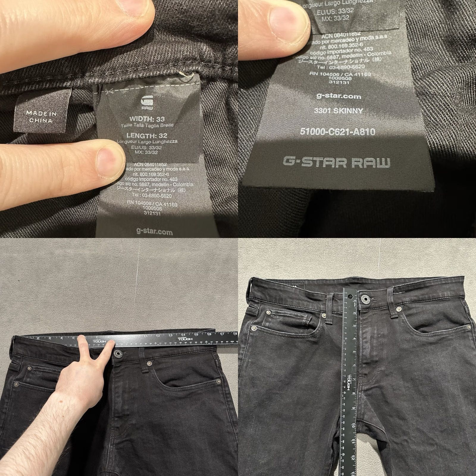 G-Star VINTAGE G-Star Jeans Mens 33x32 Faded Black 3301 Skinny Size US 33 - 8 Thumbnail
