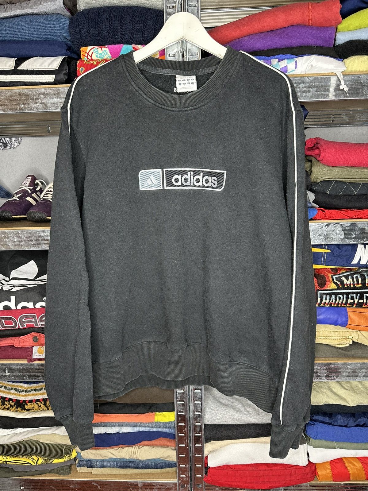 Pre-owned Adidas X Vintage Adidas Vintage Sweatshirt Embroidered Logo Stripes 90's In Black