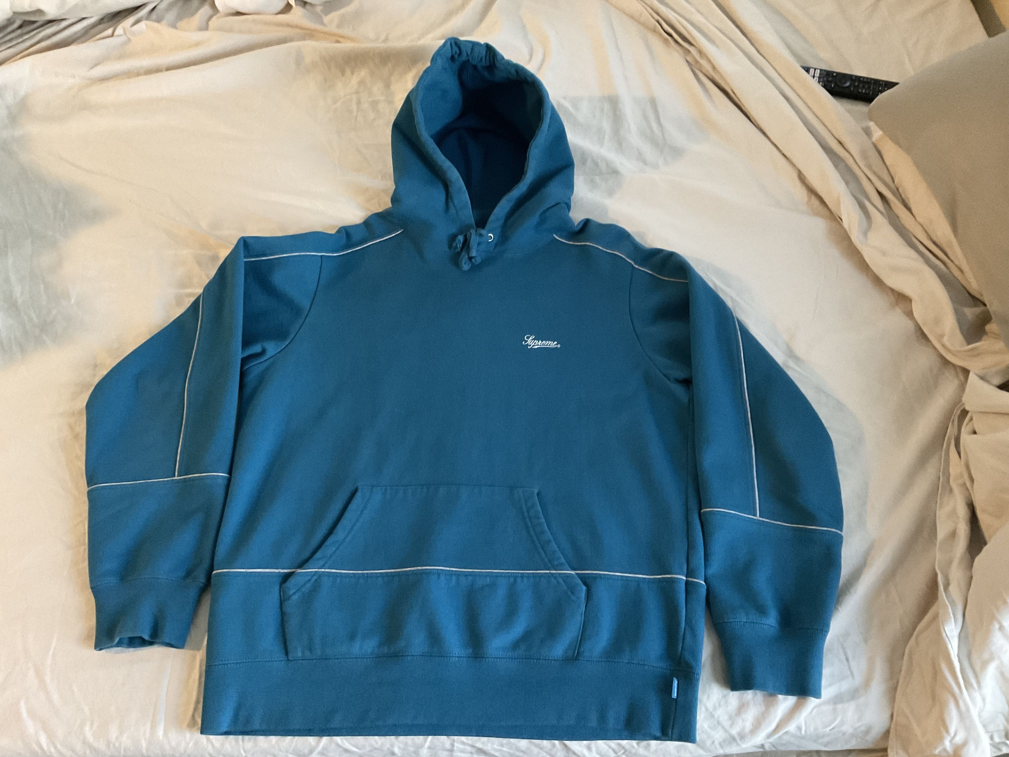 image of Supreme Piping Hoodie Blue, Men's (Size Medium)