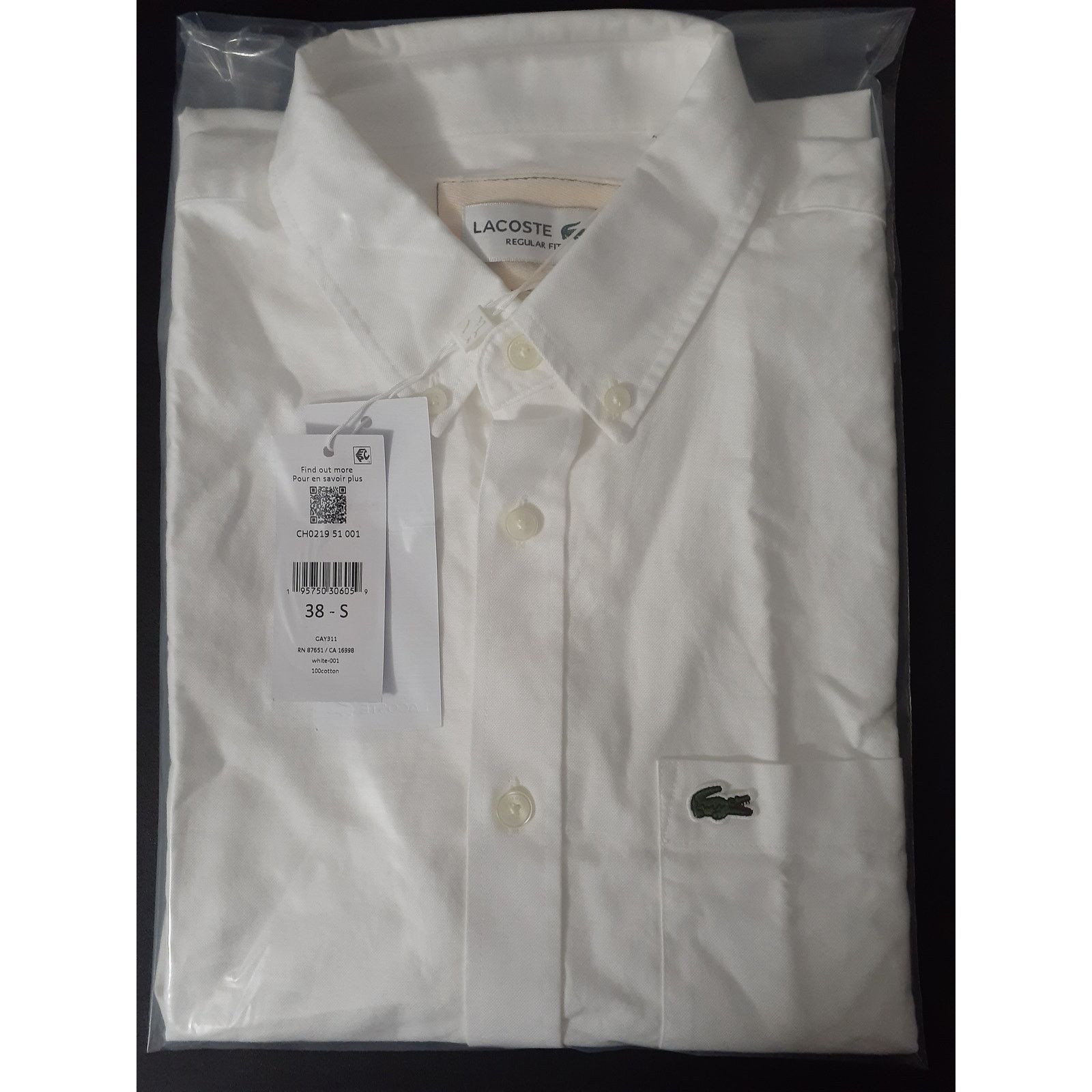 Lacoste Lacoste Men's Regular Fit Cotton Shirt, Blanc White S Size US S / EU 44-46 / 1 - 2 Thumbnail