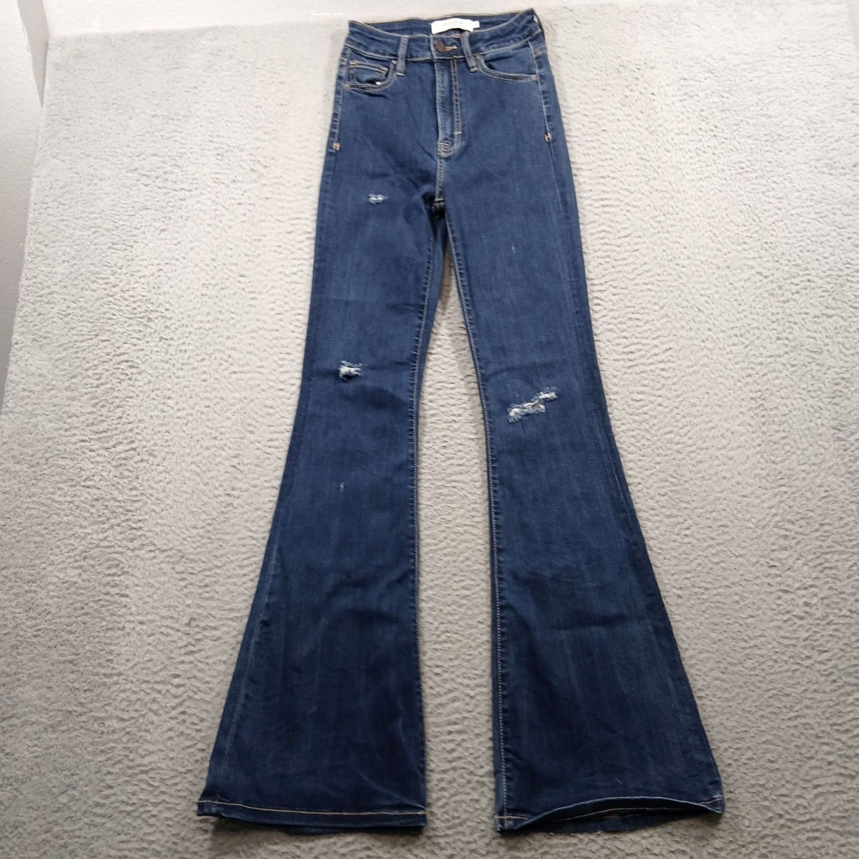 Vintage HIDDEN Los Angeles Flare Jeans Women's Size 24 Dark Wash Distressed High Rise Size 42" / US 20 - 2 Thumbnail
