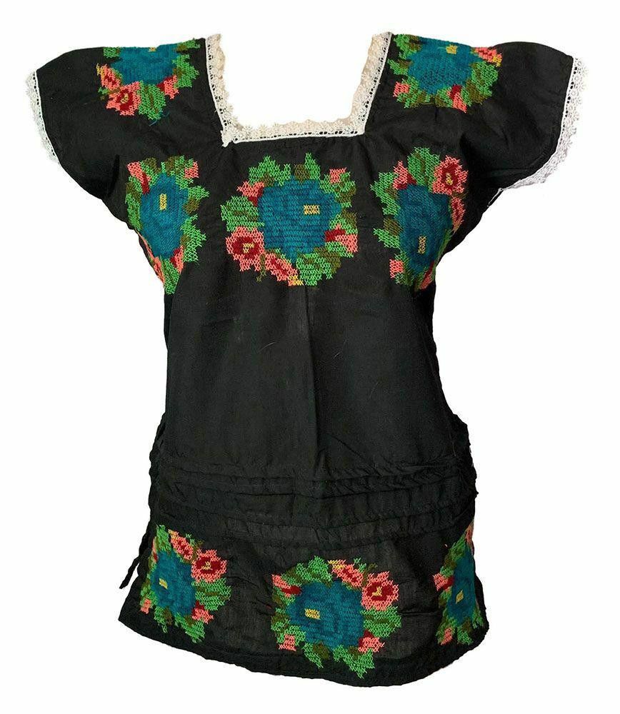 Designer Used Black Hand Made Punta Cruze Embroidered Blouse M/L Size M / US 6-8 / IT 42-44 - 1 Thumbnail