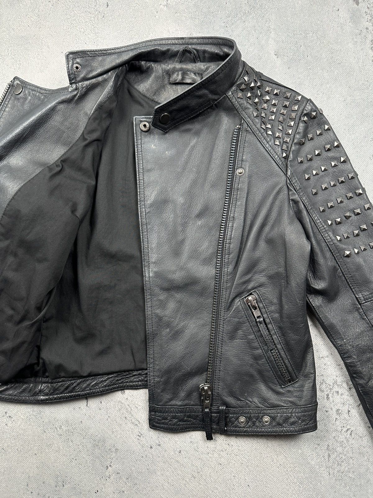 Genuine Leather Never Denim Studded Leather Biker Jacket Black Punk Moto Y2K Size S / US 4 / IT 40 - 13 Thumbnail