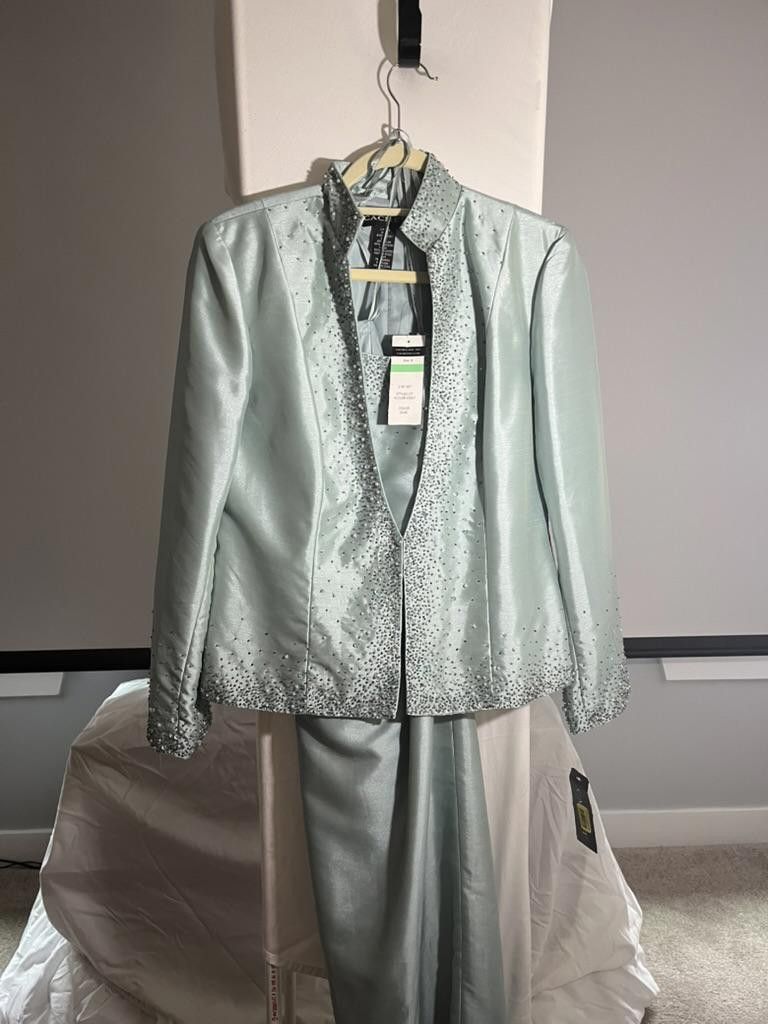 Designer Elegant Caché Two-Piece Evening Outfit in Soft Aqua Size M / US 6-8 / IT 42-44 - 3 Thumbnail