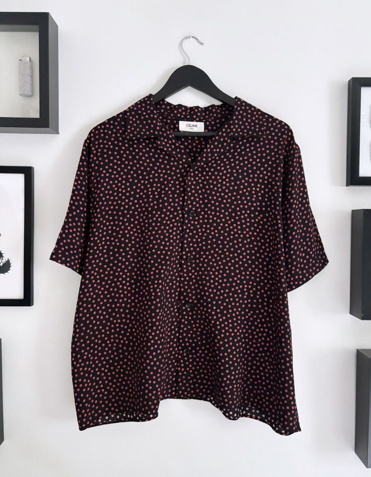 image of Celine x Hedi Slimane Dot Button Up Runway in Black, Men's (Size Medium)