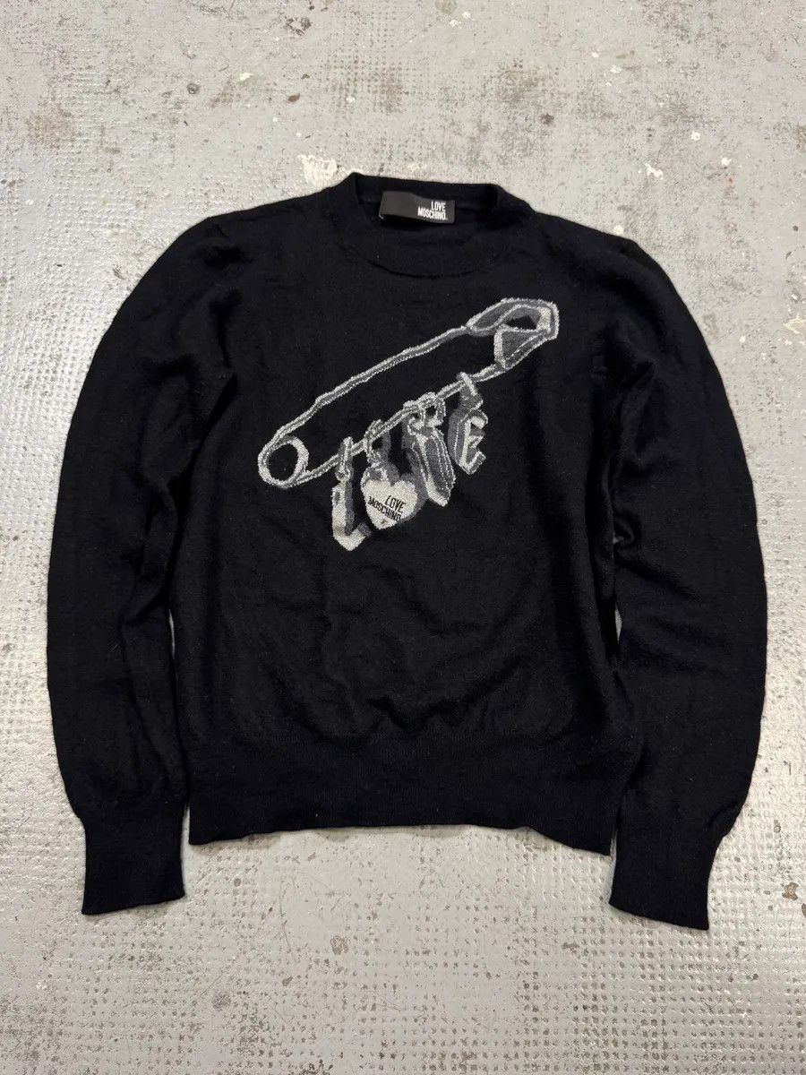 Designer × Moschino × Vintage Moschino Love Pin Black Wool Sweater Size XS / US 0-2 / IT 36-38 - 1 Thumbnail