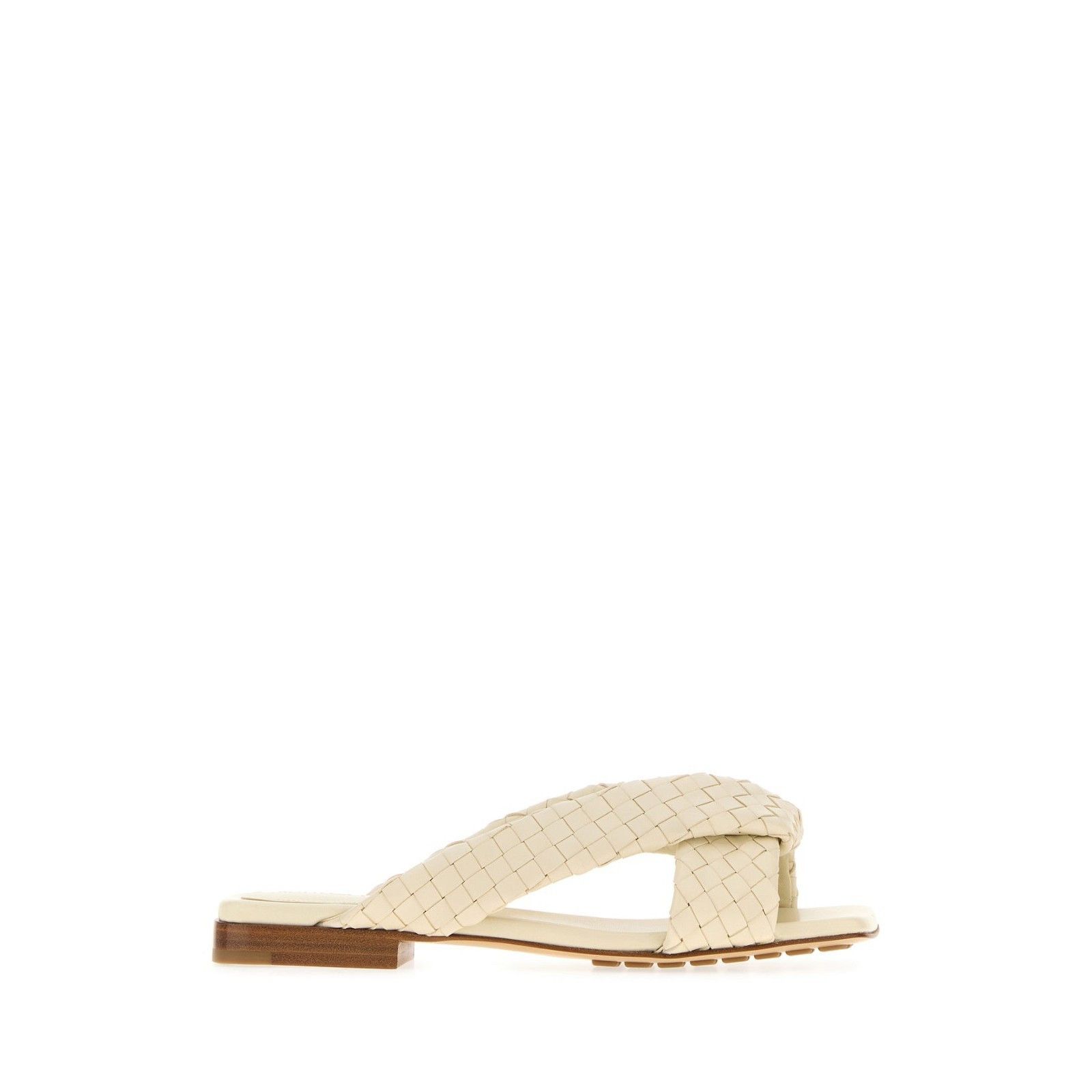 BOTTEGA VENETA Riva Cream Beige Intrecciato Leather Slippers