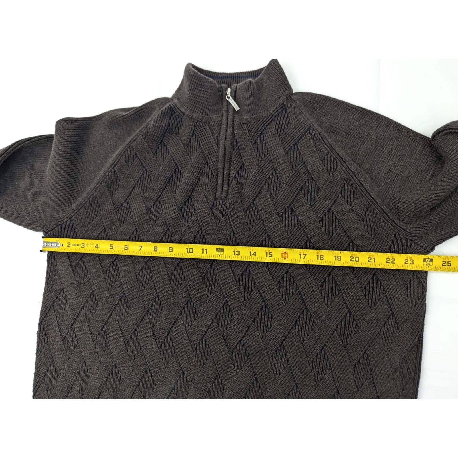 Tommy Bahama Tommy Bahama Cross Knit Cotton Midweight Sweater Men XL Raglan 1/2 Zip Mock Neck Brown Knit Pullover Size US XL / EU 56 / 4 - 4 Thumbnail