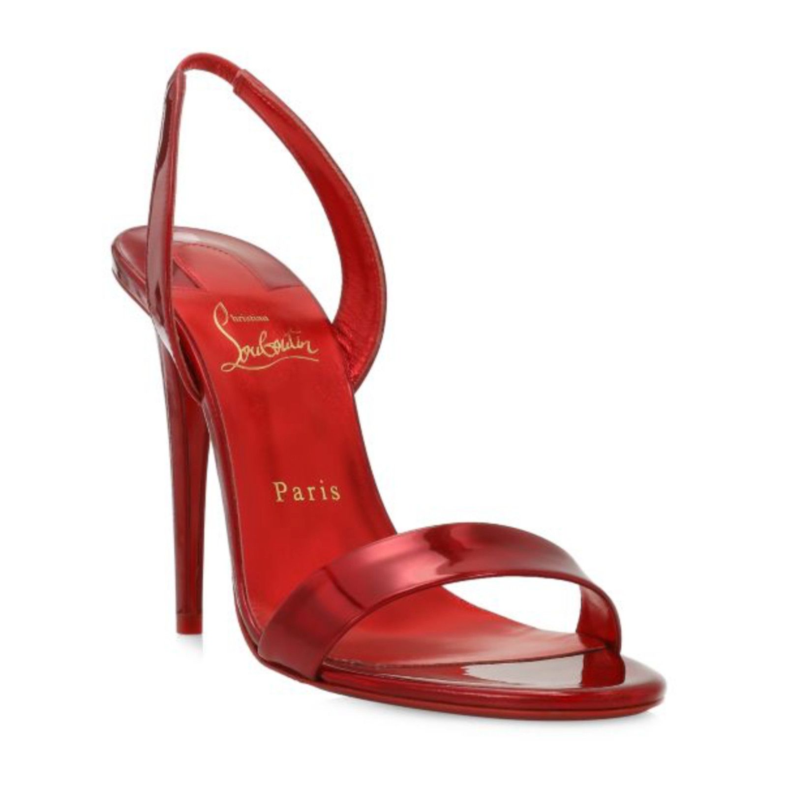 Christian Louboutin O Astrid 100 Red Loub Patent Slingback Sandal Heel Pump 38.5 Size US 8.5 / IT 38.5 - 3 Thumbnail