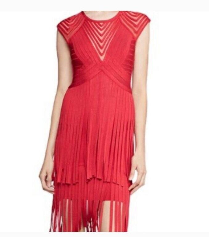 Herve Leger Herve Leger Dress Size M Fit 10 Red Tassel Fringe Bandage |  Grailed